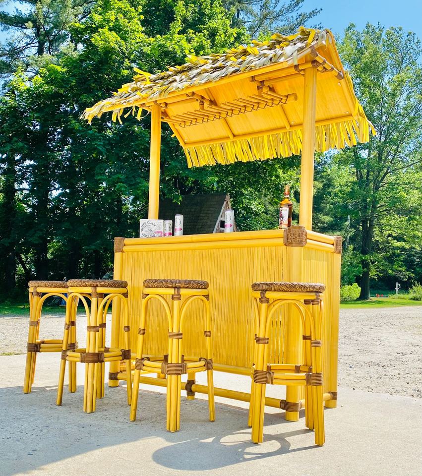 Vintage Tiki Bar Set with Stools