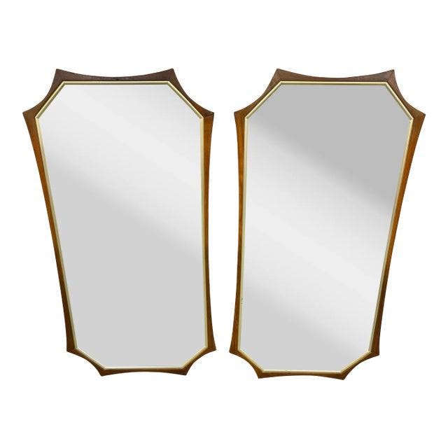 Mid-Century Modern Octagonal Walnut Wall Mirrors – Set of 2