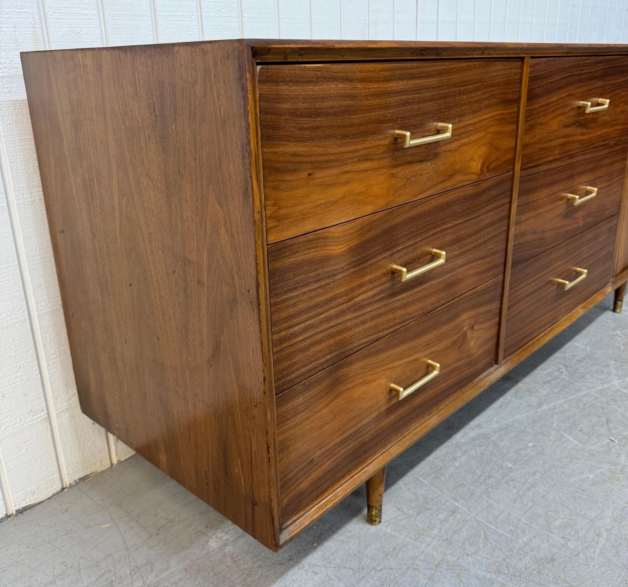 Mid-Century Modern 9-Drawer Walnut Tambour Dresser - Image 2