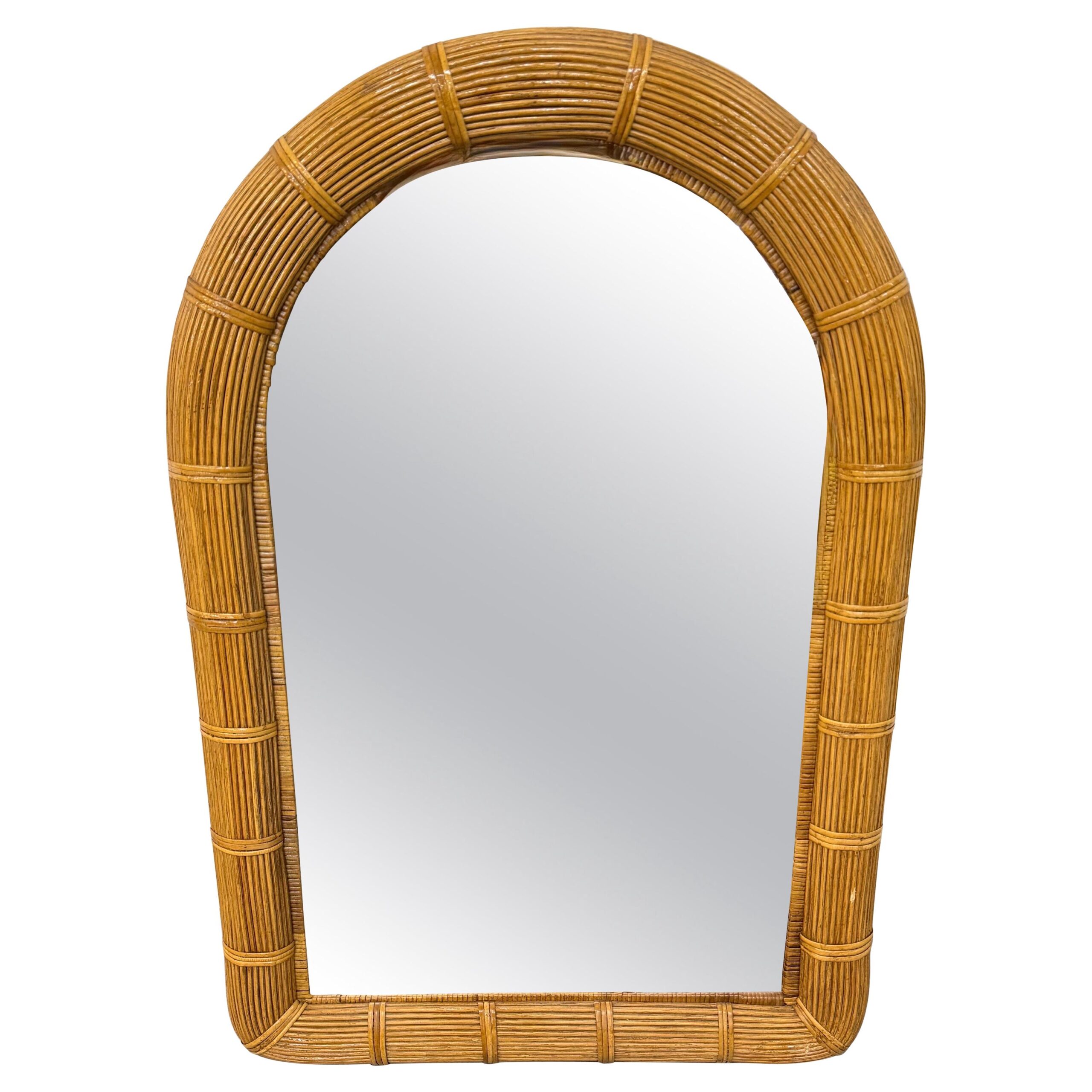 Vintage Vivai Del Sud Rattan Arched Wall Mirror