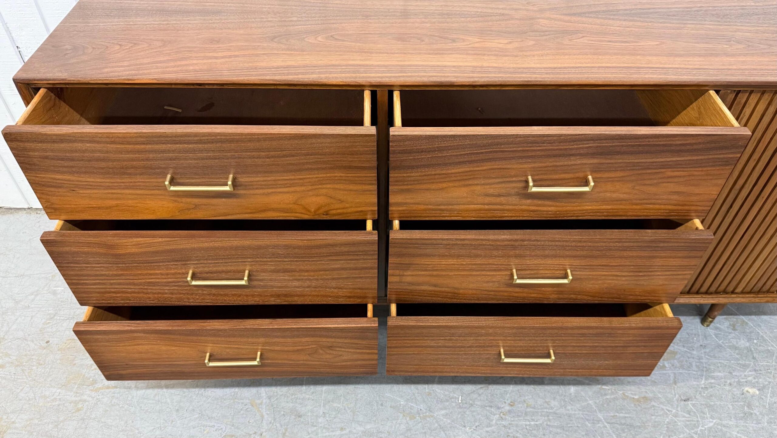 Mid-Century Modern 9-Drawer Walnut Tambour Dresser - Image 5