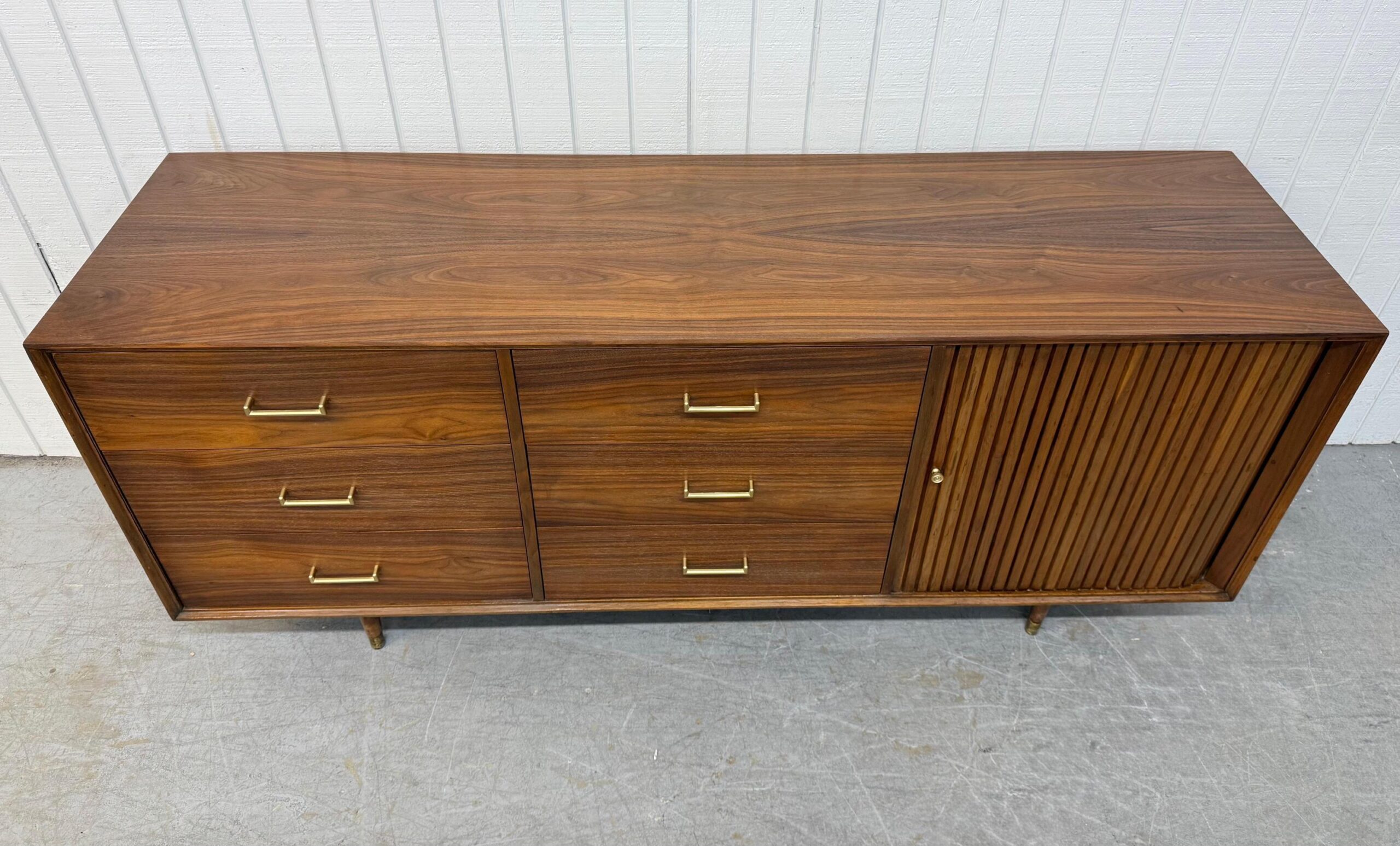 Mid-Century Modern 9-Drawer Walnut Tambour Dresser - Image 4