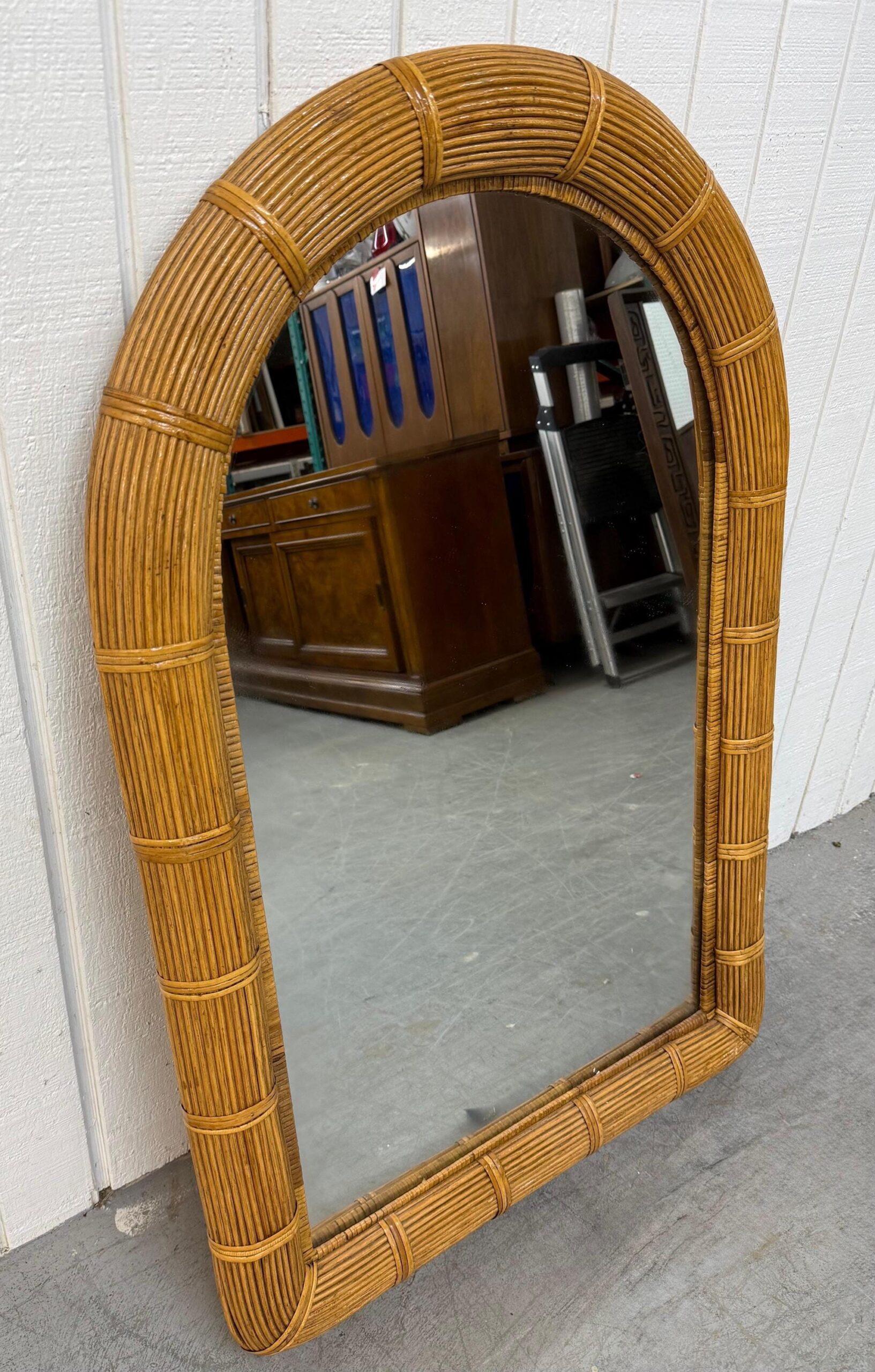 Vintage Vivai Del Sud Rattan Arched Wall Mirror - Image 2