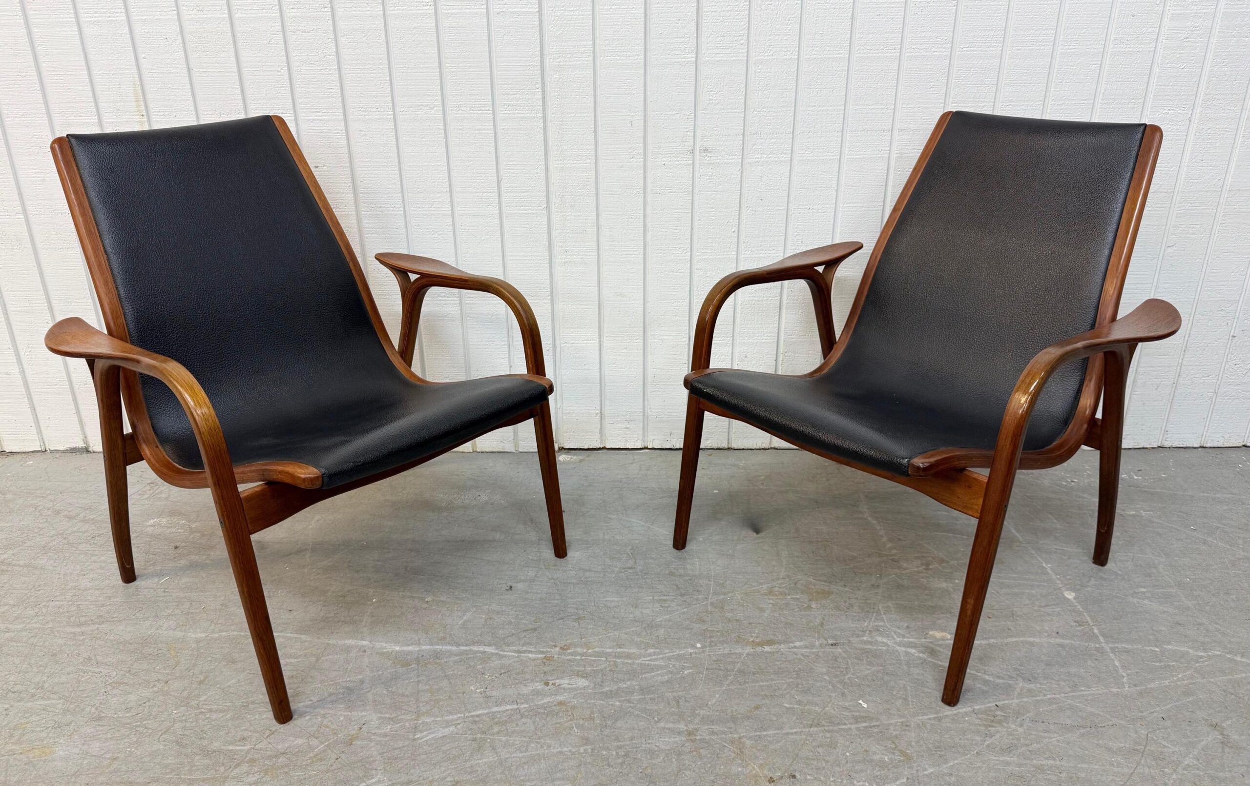 Mid-Century Swedish Modern Lamino Walnut Lounge Chairs - Set of 2 - Image 2