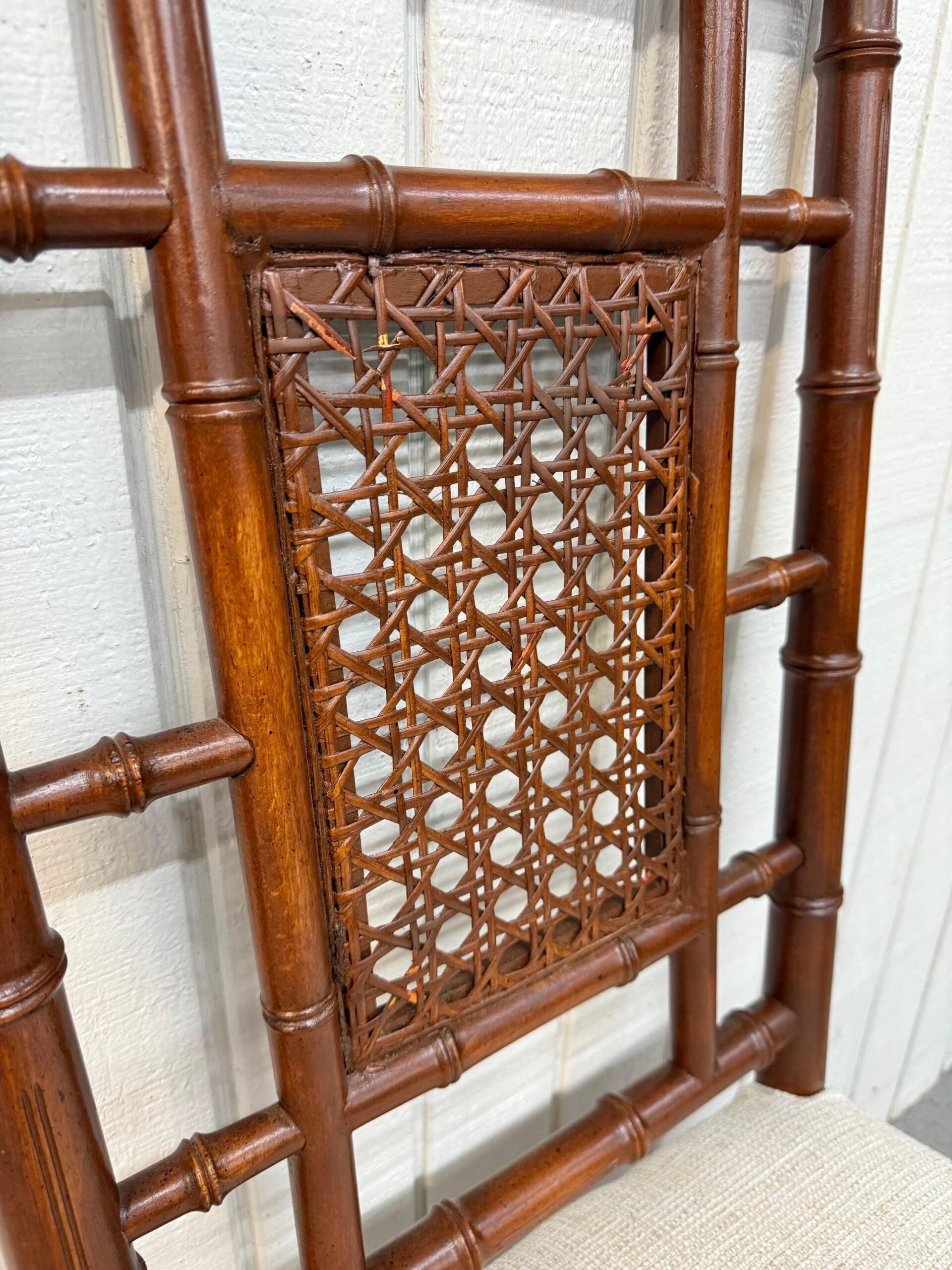 Vintage Faux Bamboo Cane Back Dining Chairs - Set of 6 - Image 9