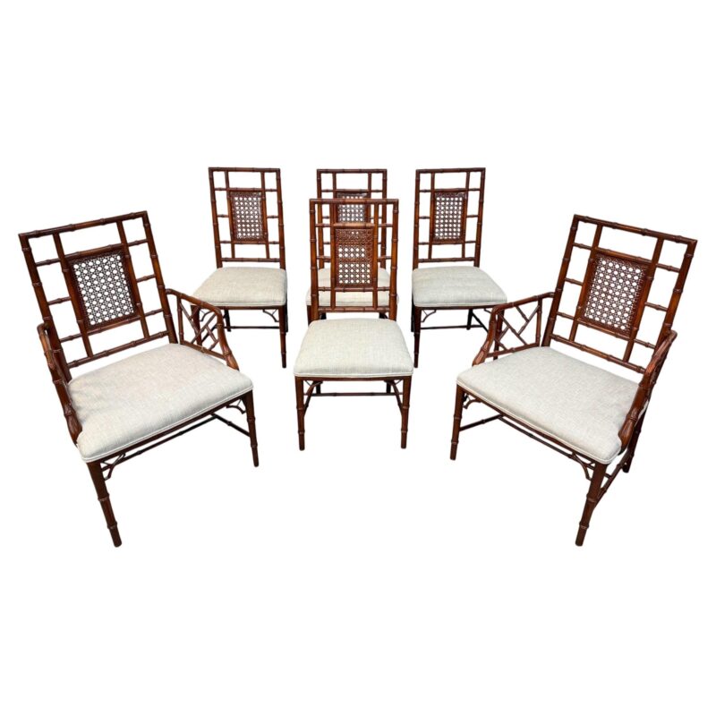 Vintage Faux Bamboo Cane Back Dining Chairs – Set of 6