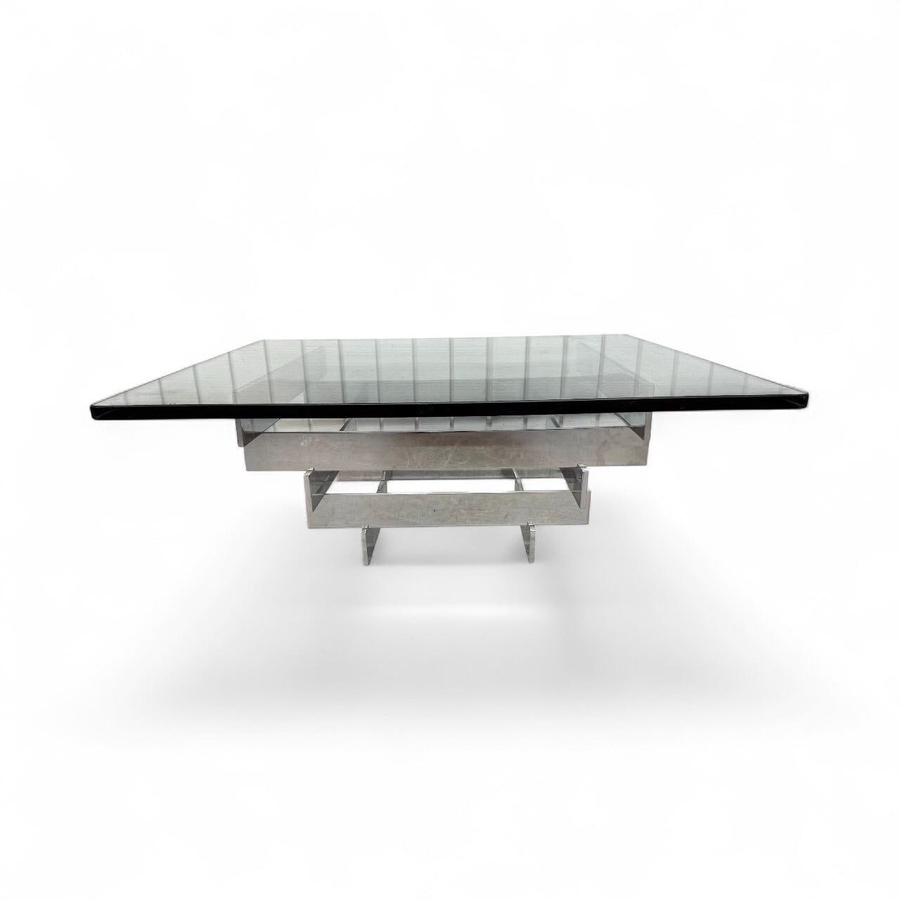 Mid-Century Modern Paul Mayen Chrome & Glass Stacked Coffee Table