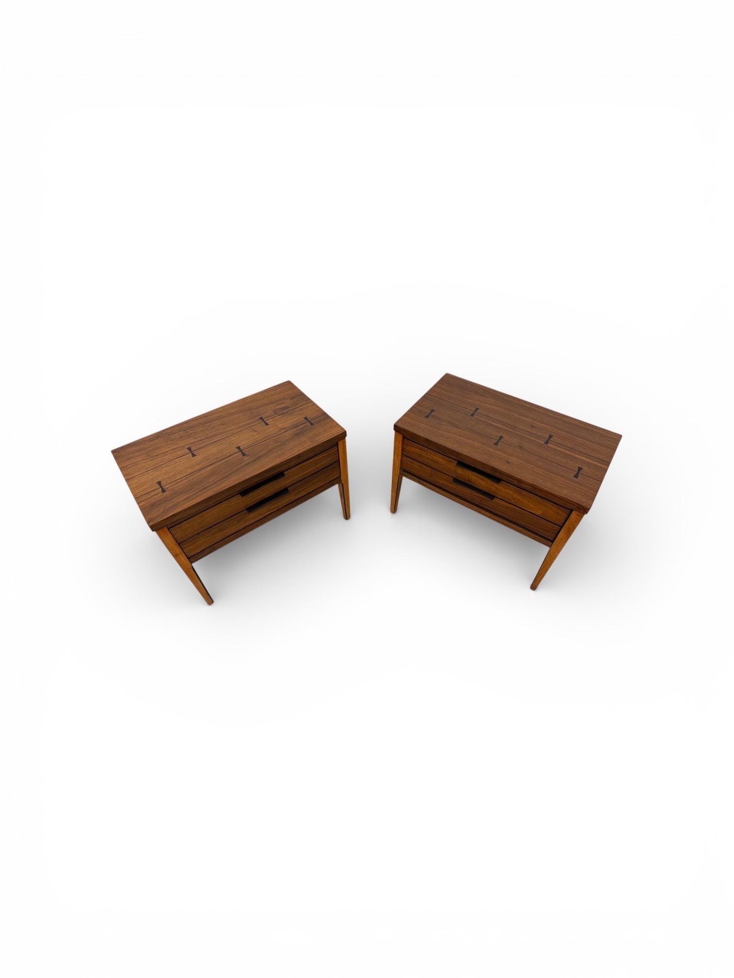 Mid-Century Modern Lane Tuxedo Walnut Nightstands – Set of 2