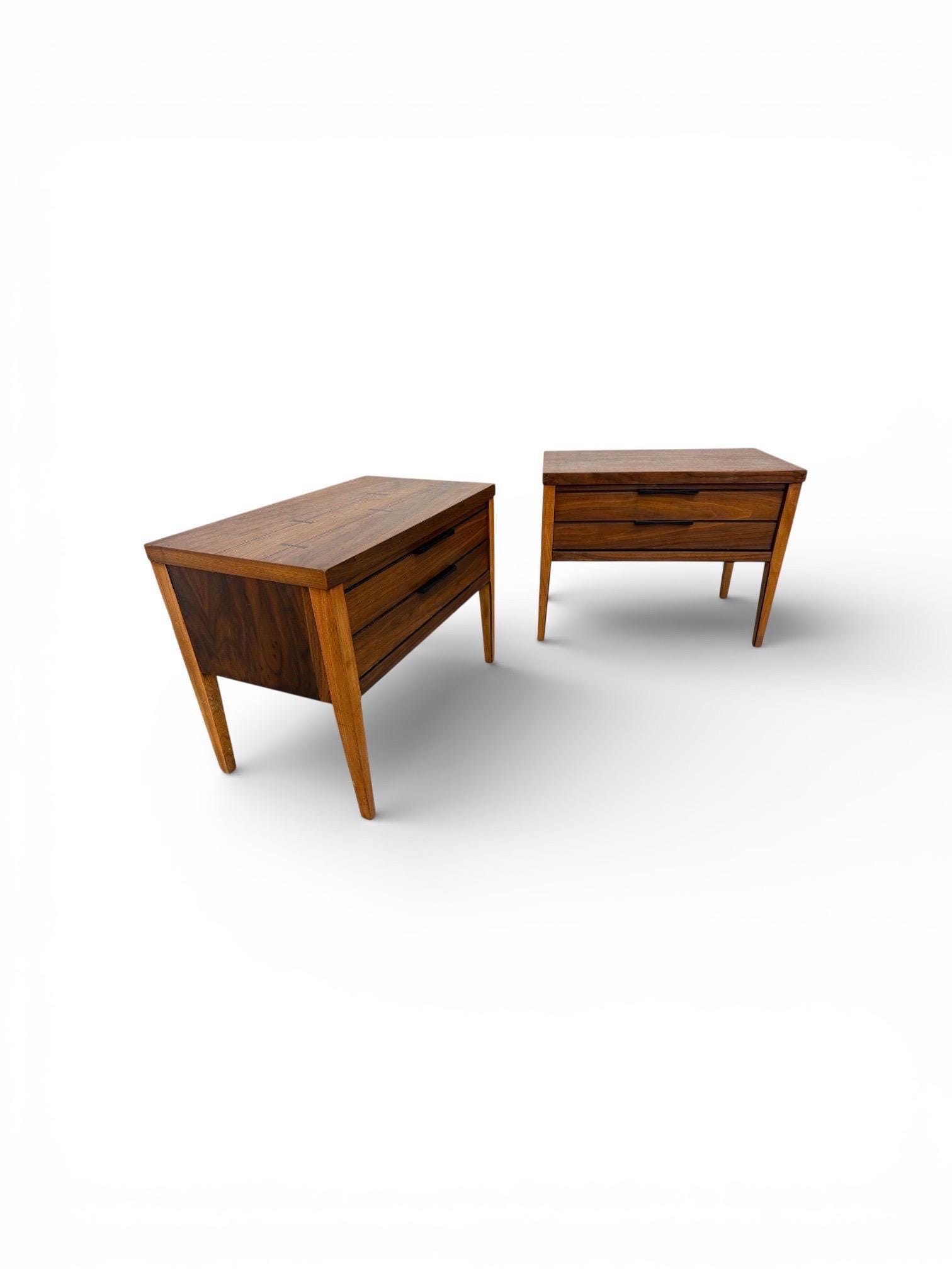 Mid-Century Modern Lane Tuxedo Walnut Nightstands - Set of 2 - Image 2