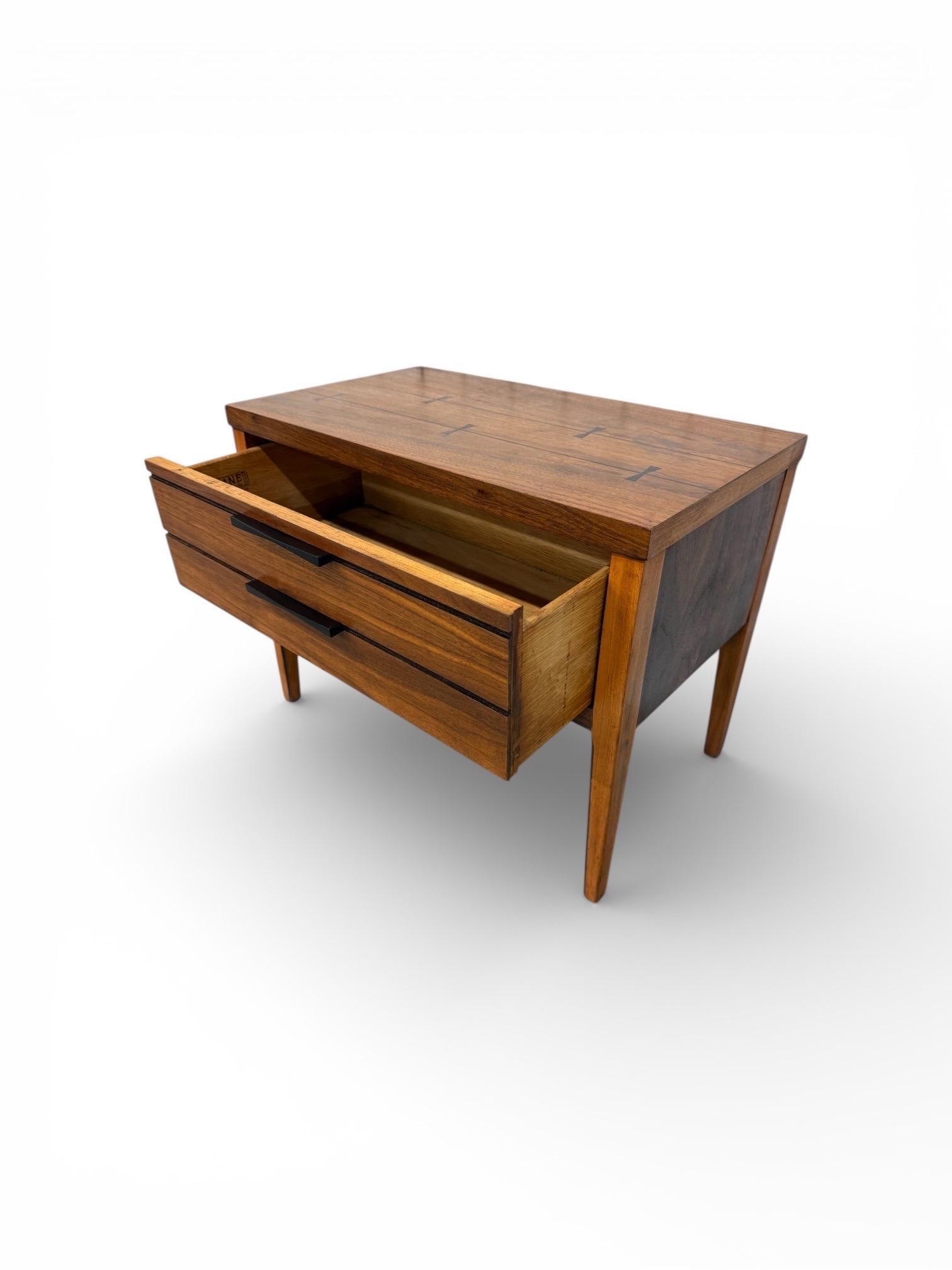 Mid-Century Modern Lane Tuxedo Walnut Nightstands - Set of 2 - Image 6
