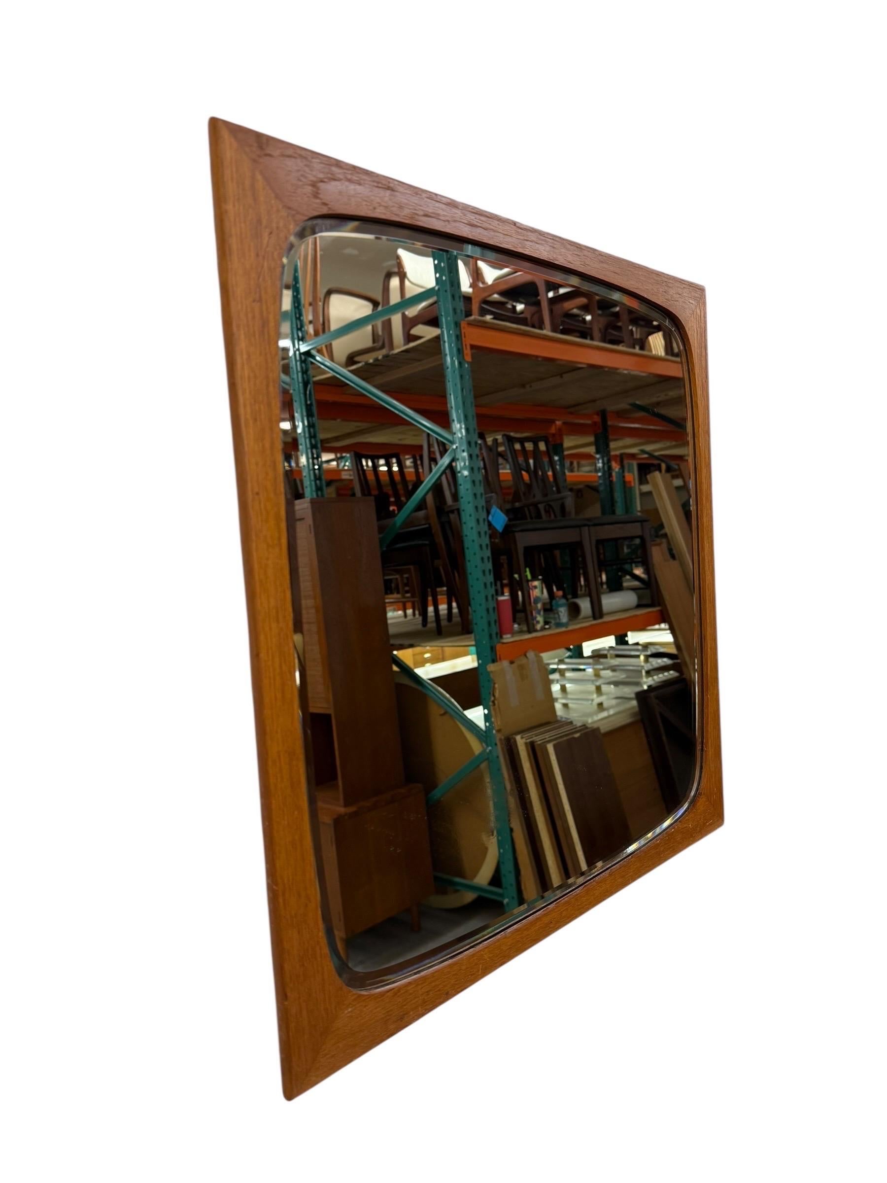 Mid-Century Danish Modern Clark Eaton Teak Bevelled Wall Mirror - Image 3