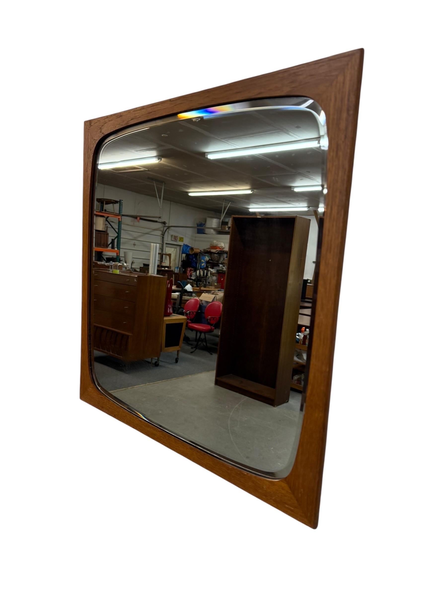Mid-Century Danish Modern Clark Eaton Teak Bevelled Wall Mirror - Image 4