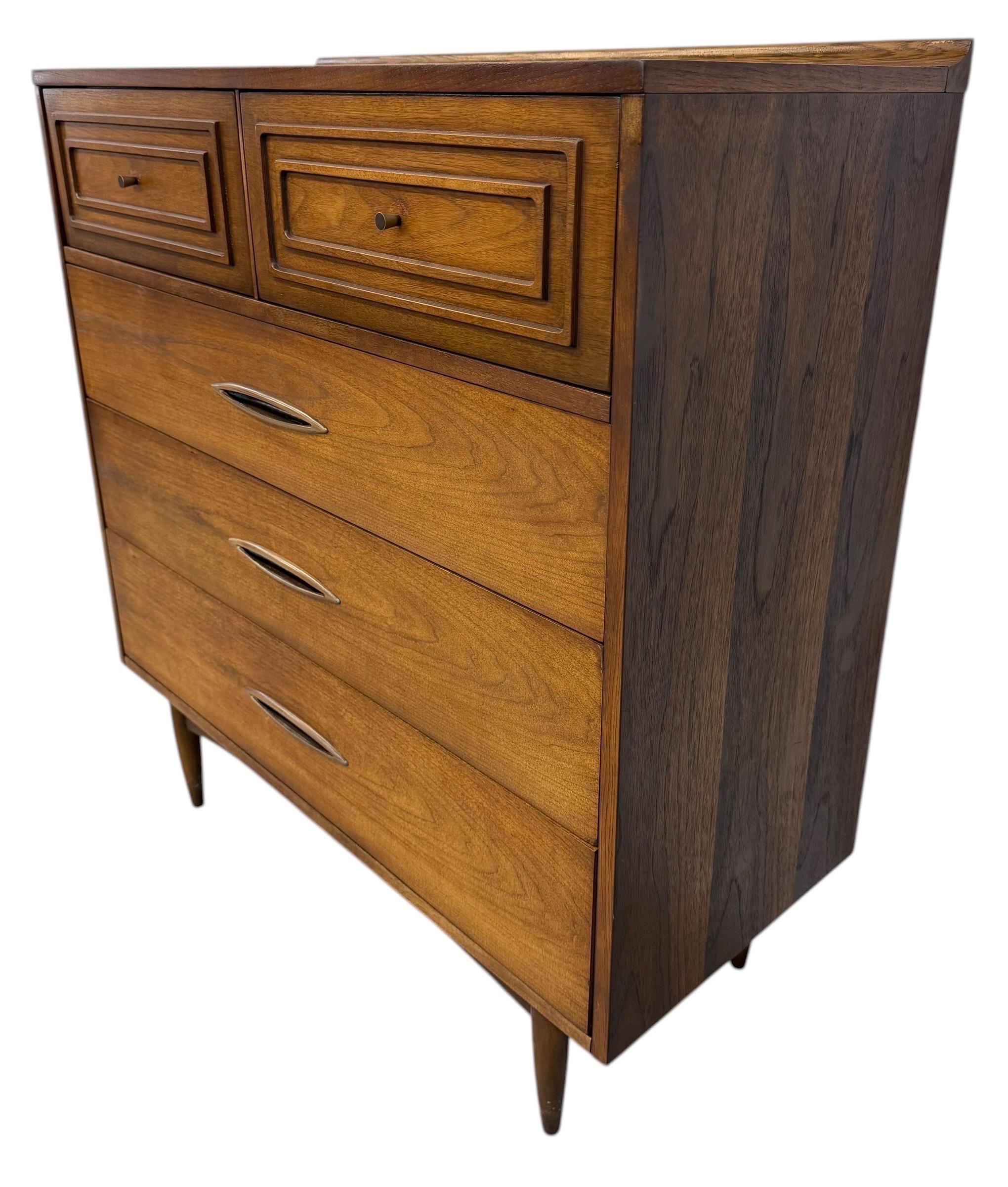 Mid-Century Modern Broyhill Sculptra Walnut High Chest - Image 4