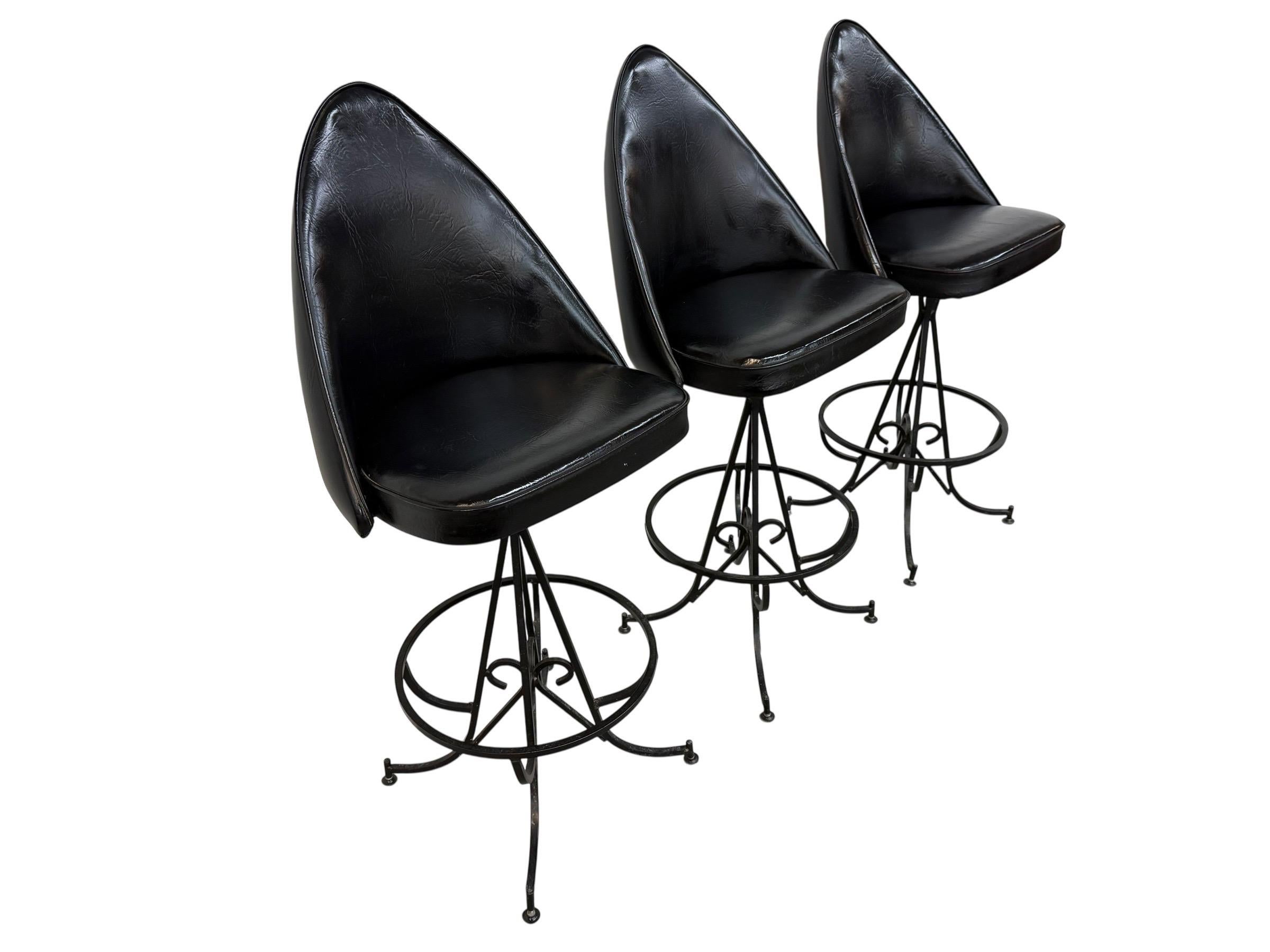 Mid-Century Modern Gothic Style Swivel Bar Stools - Set of 3 - Image 3