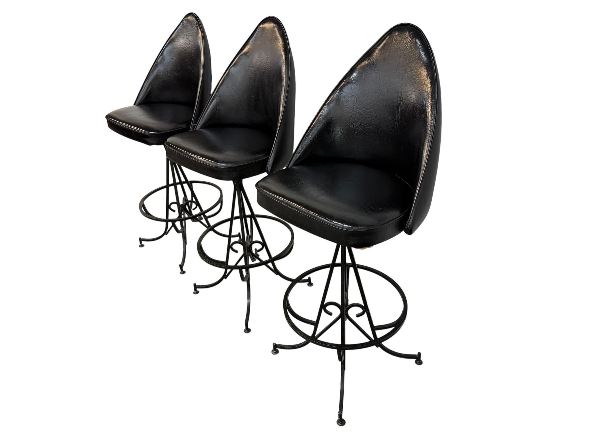 Mid-Century Modern Gothic Style Swivel Bar Stools - Set of 3 - Image 4
