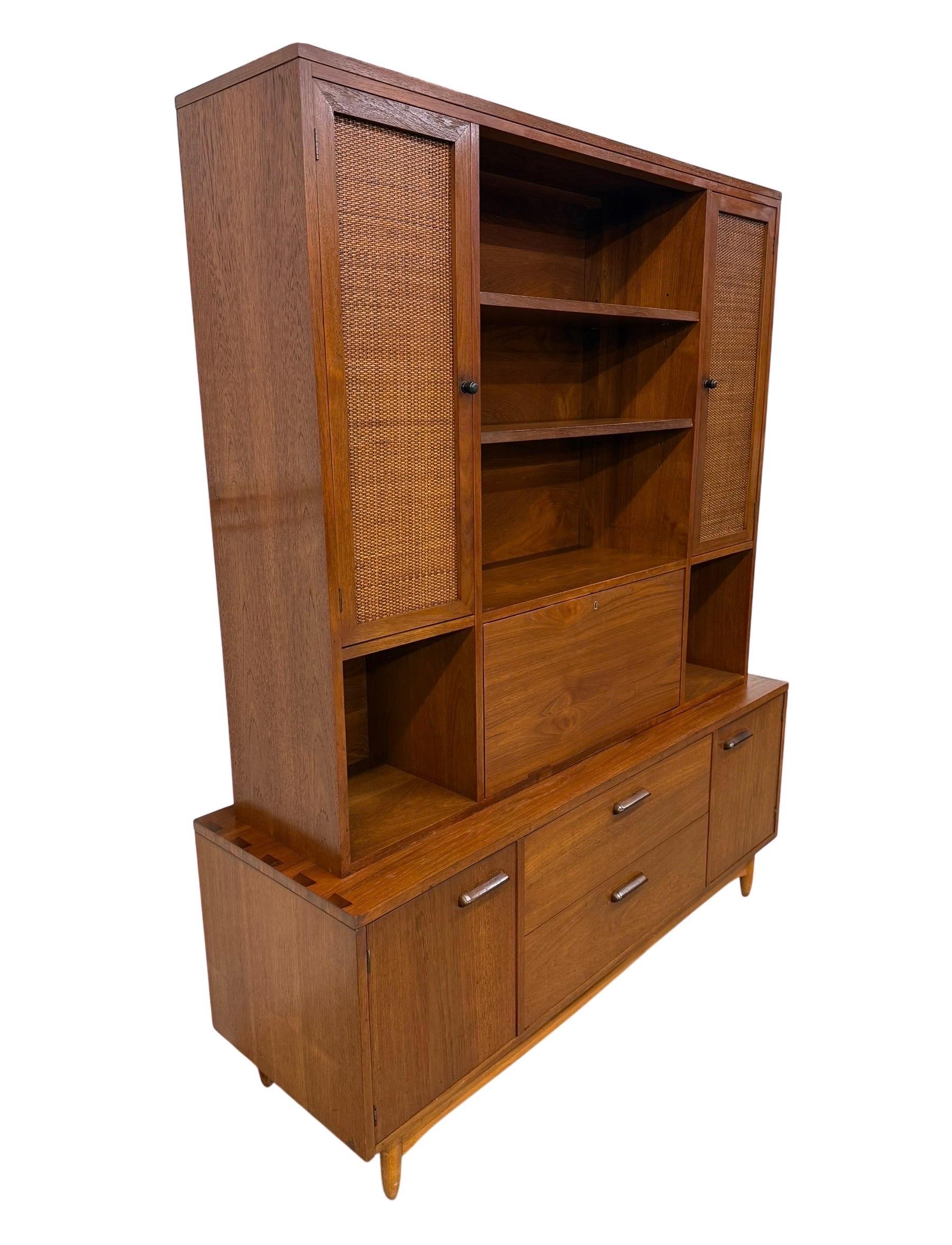 Mid-Century Modern Lane 2-Piece Walnut Storage Cabinet - Image 3