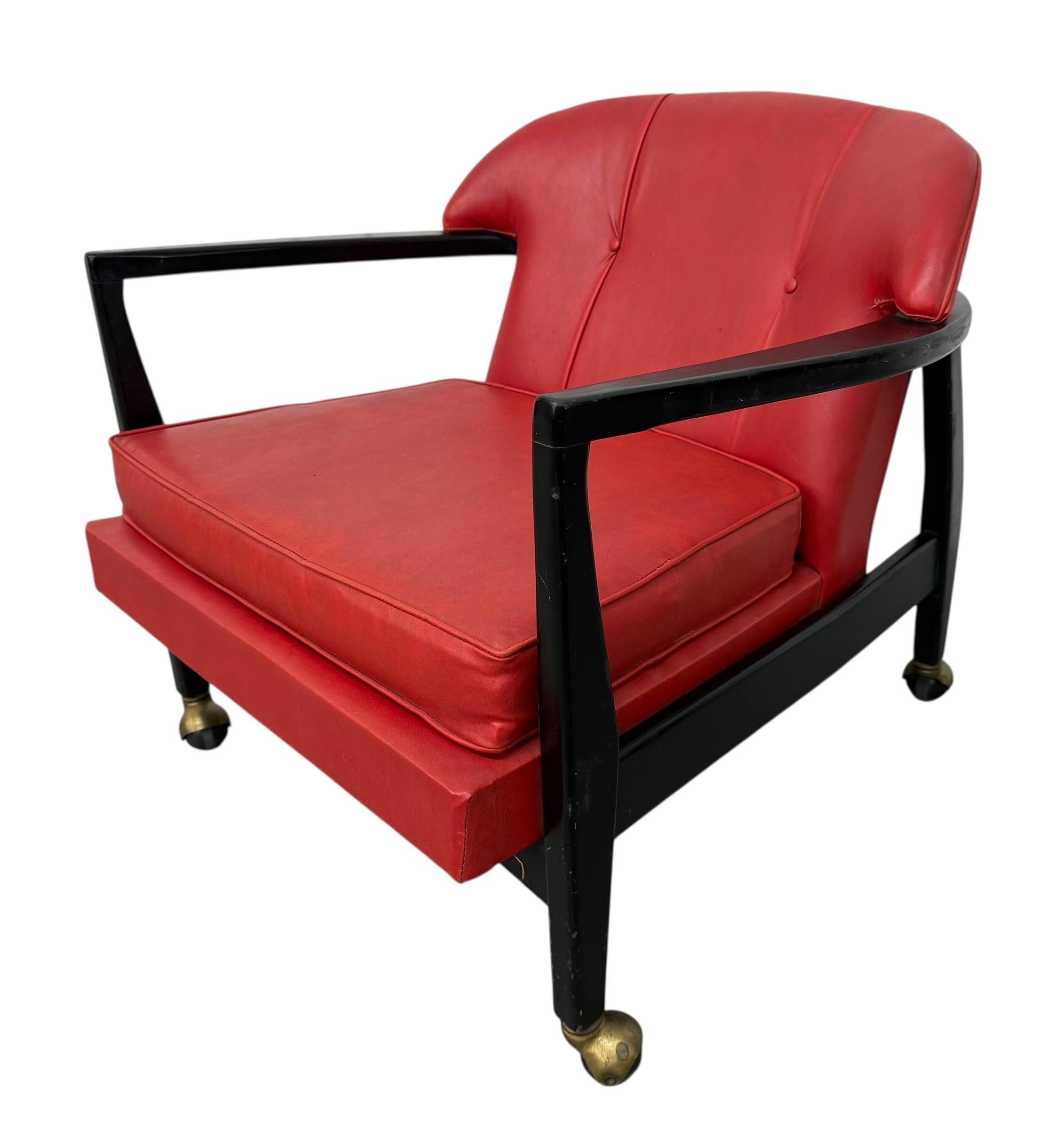 Mid-Century Modern Red Vinyl Arm Chair - Image 2