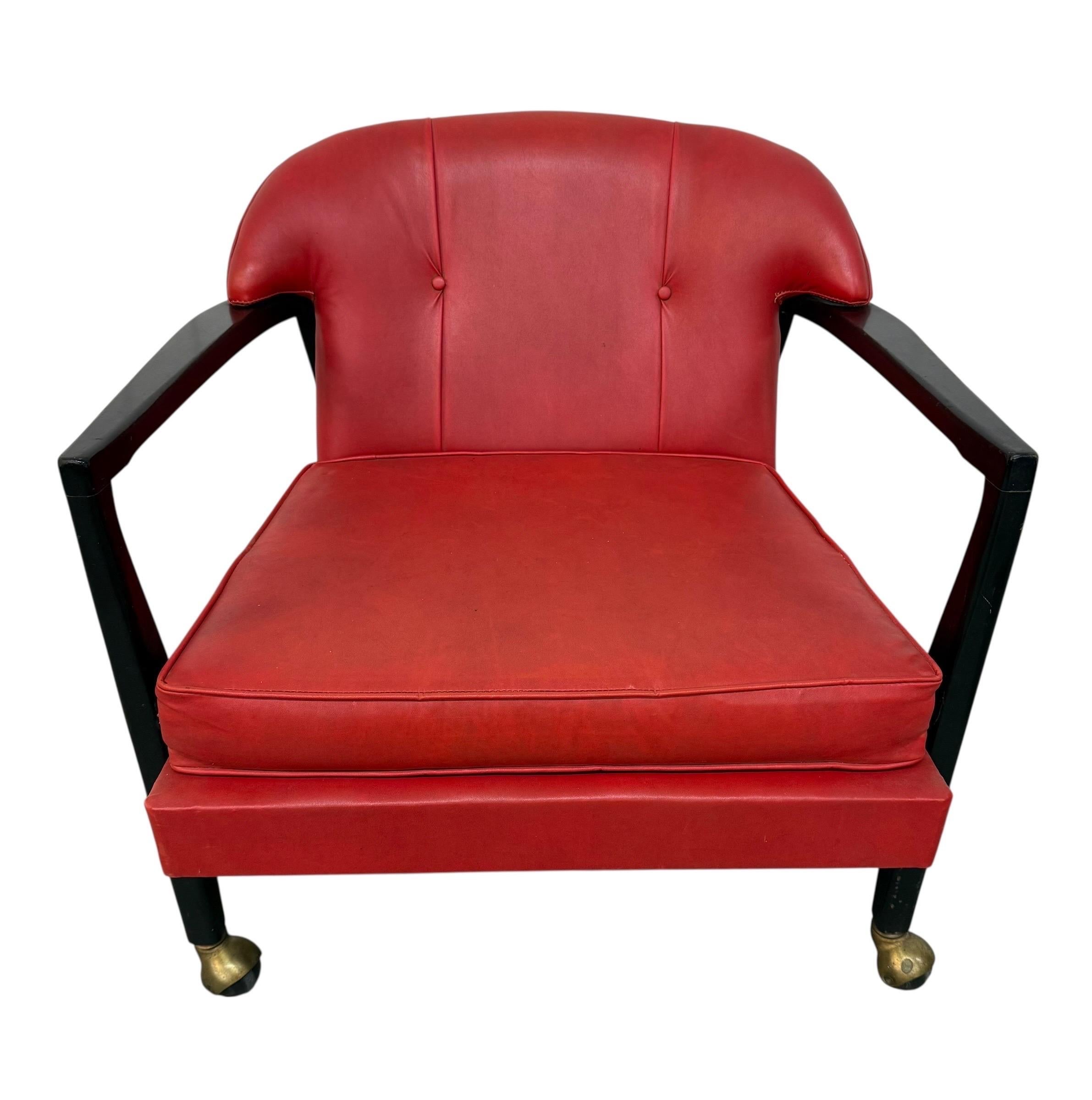 Mid-Century Modern Red Vinyl Arm Chair - Image 3