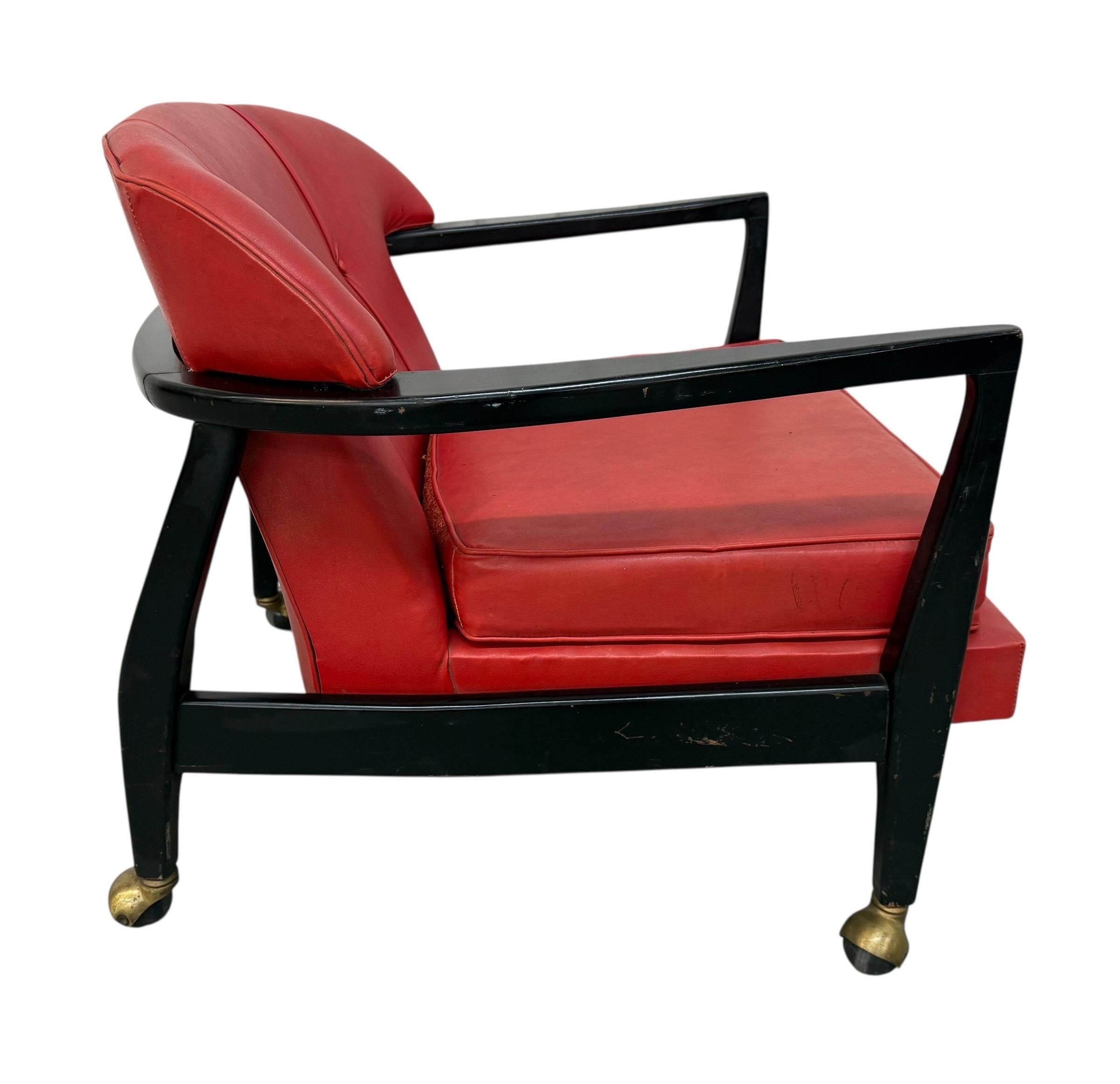 Mid-Century Modern Red Vinyl Arm Chair - Image 4