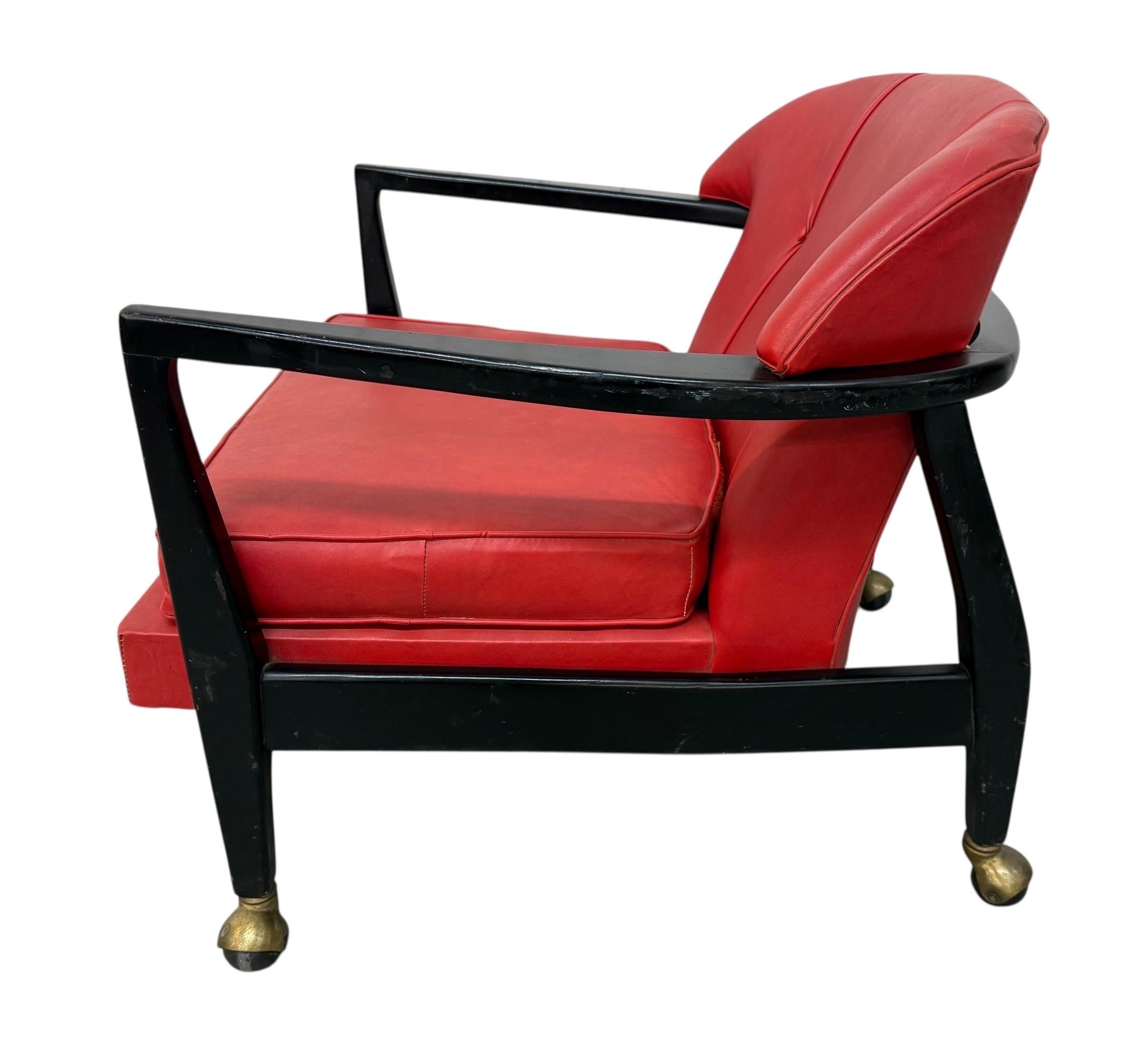Mid-Century Modern Red Vinyl Arm Chair - Image 5