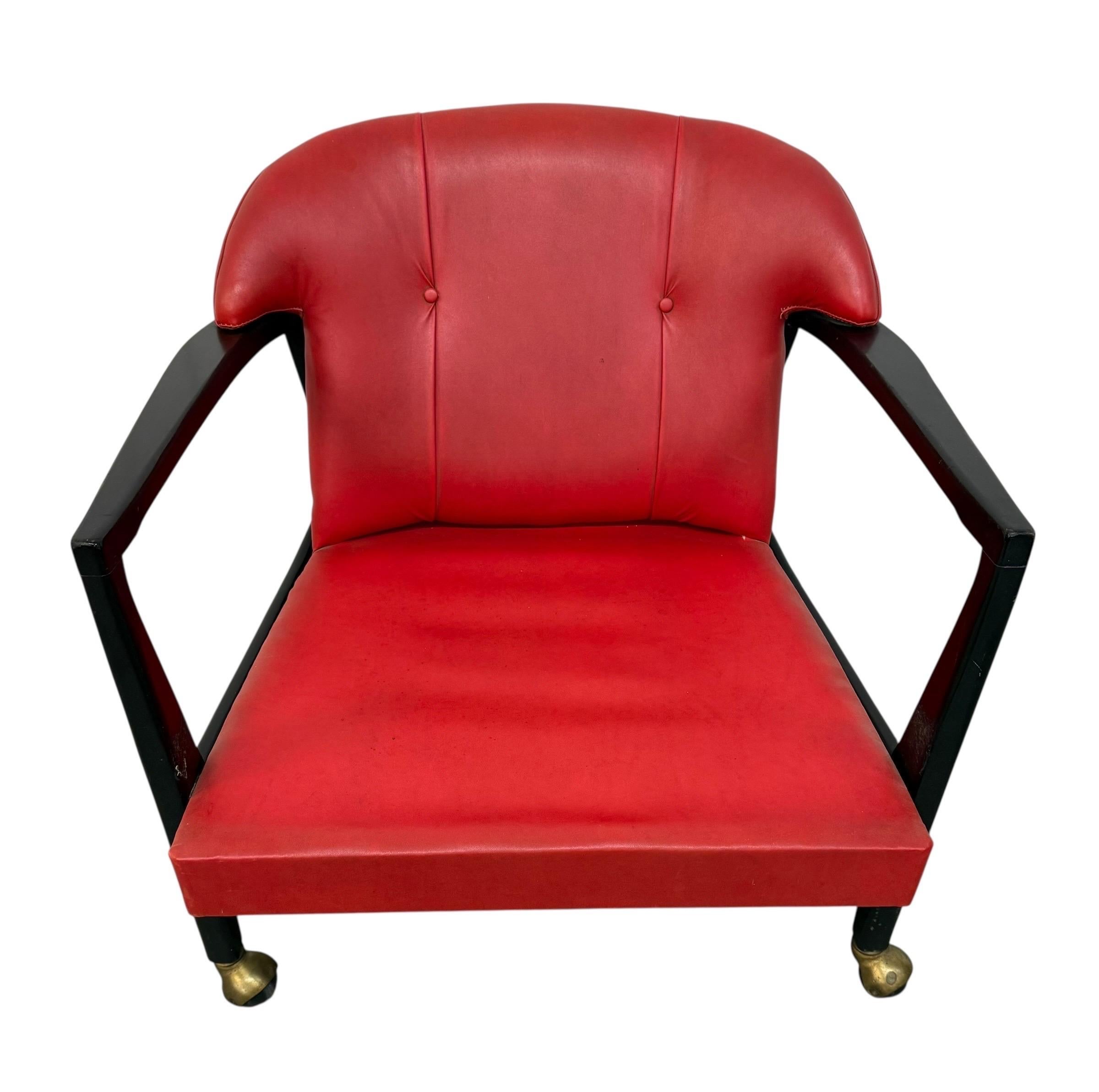 Mid-Century Modern Red Vinyl Arm Chair - Image 7