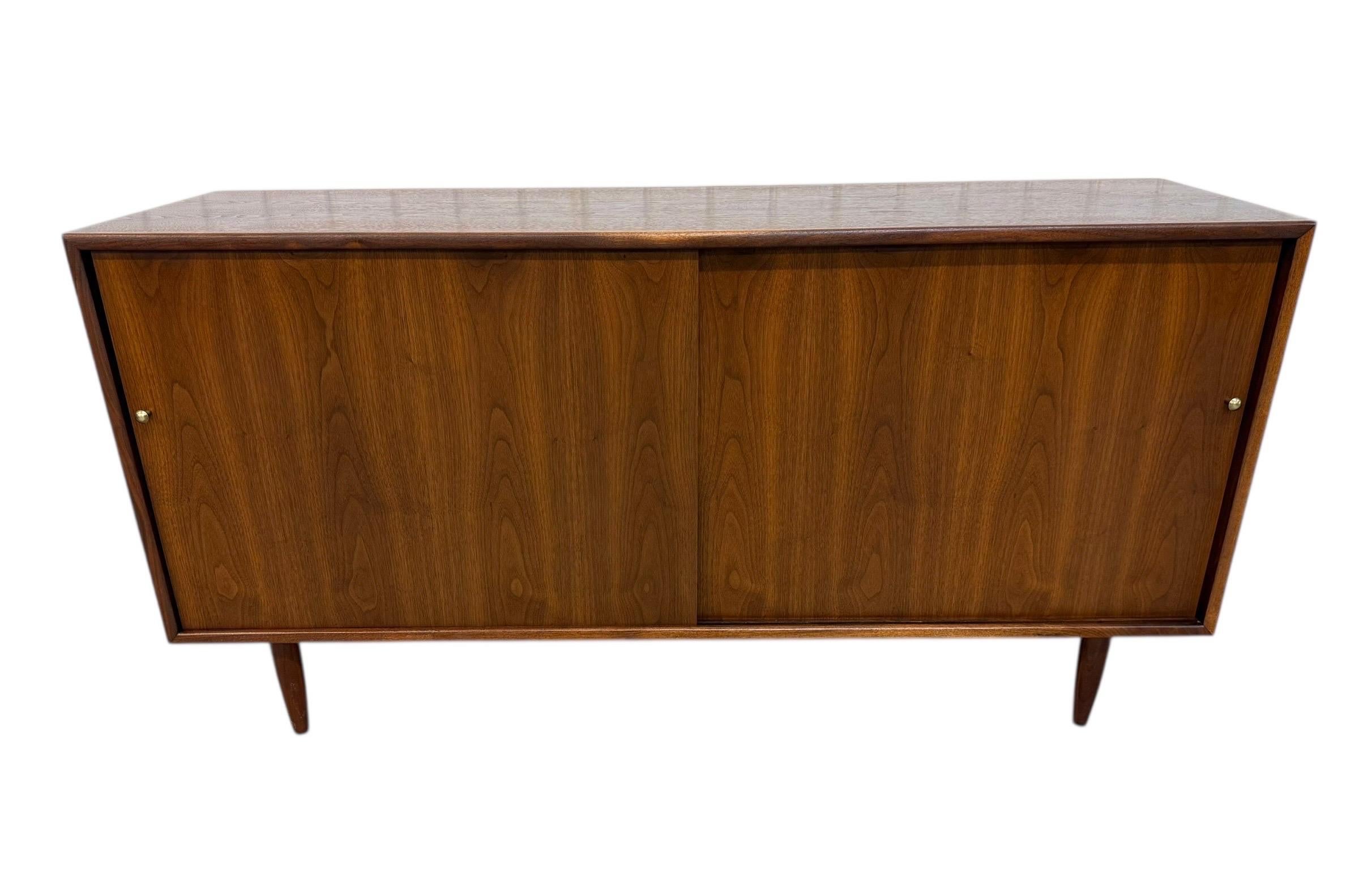 Mid-Century Modern Sliding Door Walnut Storage Cabinet - Image 2