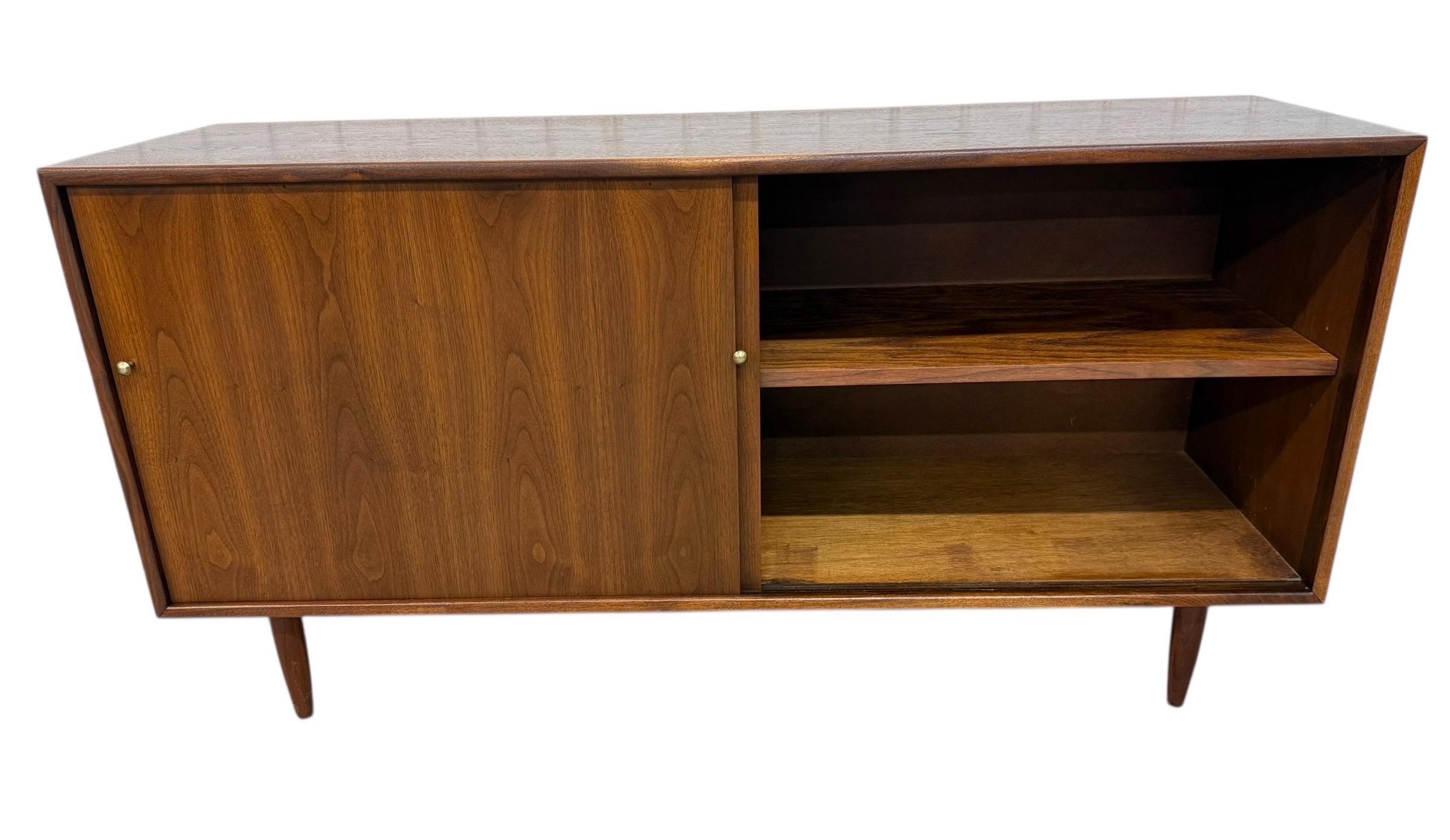 Mid-Century Modern Sliding Door Walnut Storage Cabinet - Image 8