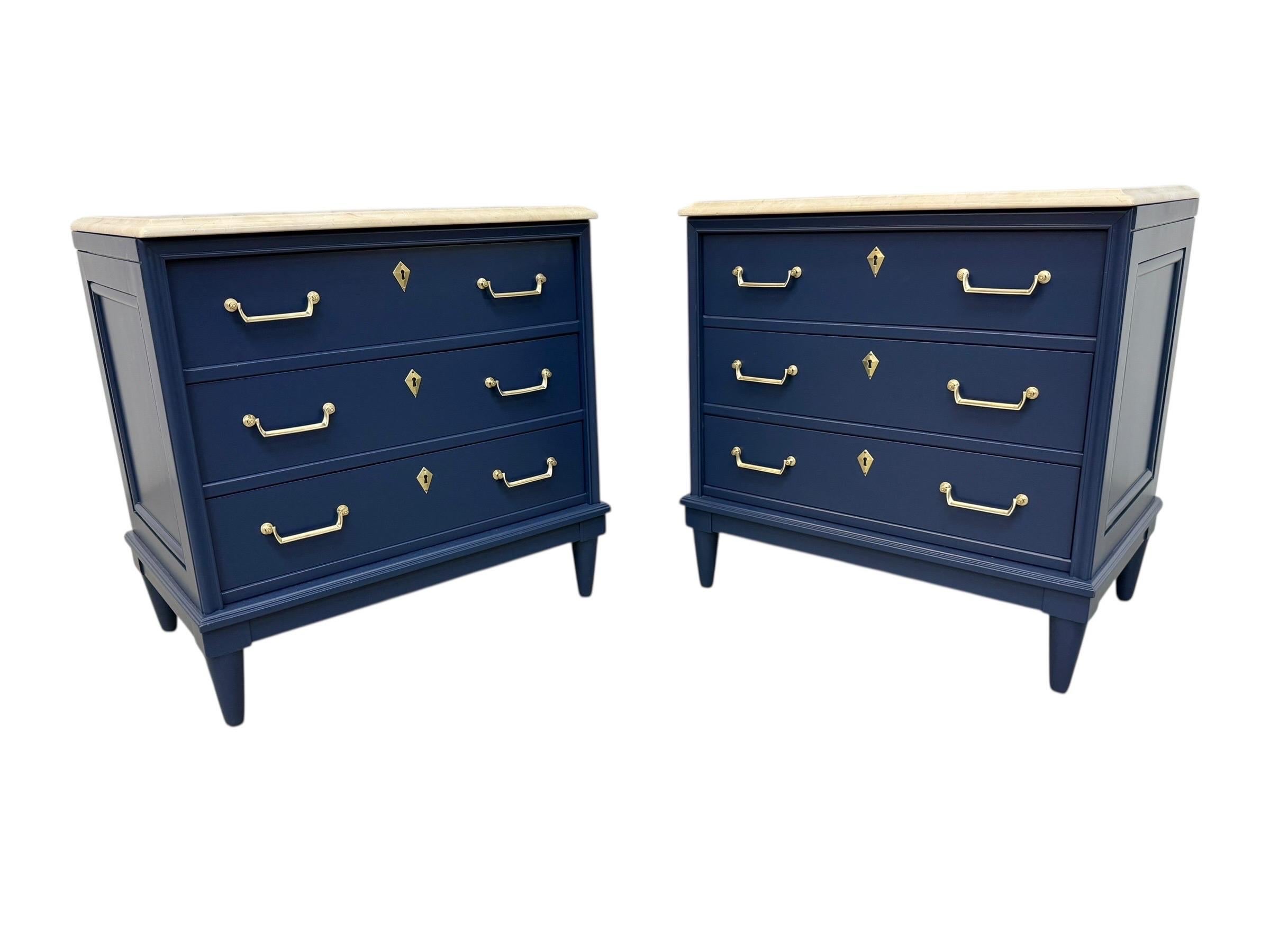 Vintage American of Martinsville Navy Blue Marble Top Nightstands - Set of 2 - Image 2