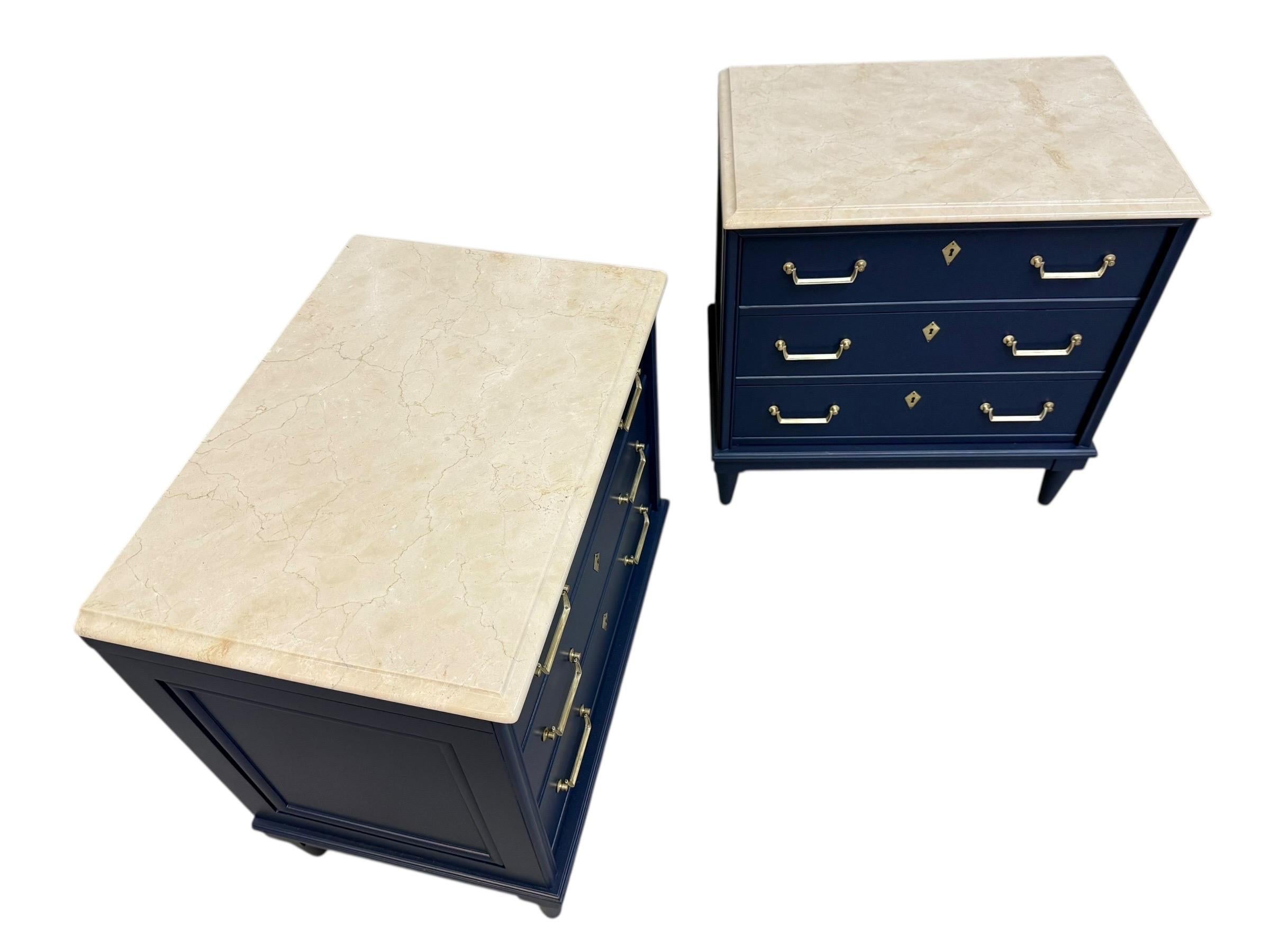 Vintage American of Martinsville Navy Blue Marble Top Nightstands - Set of 2 - Image 3