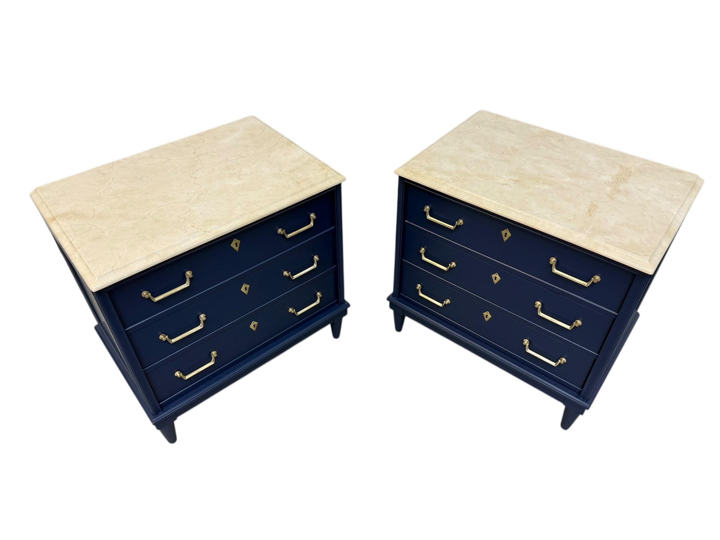 Vintage American of Martinsville Navy Blue Marble Top Nightstands - Set of 2 - Image 4