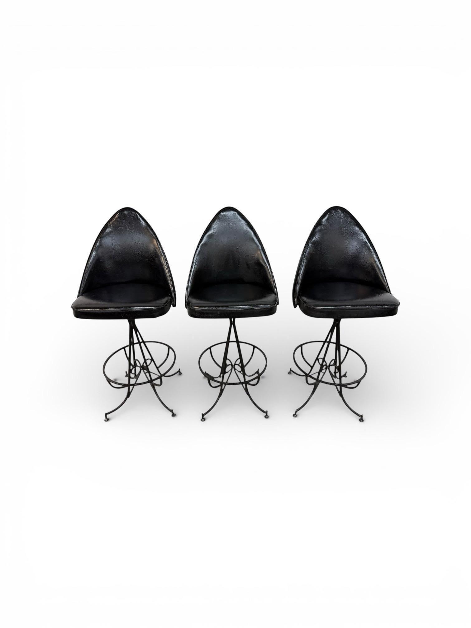 Mid-Century Modern Gothic Style Swivel Bar Stools – Set of 3