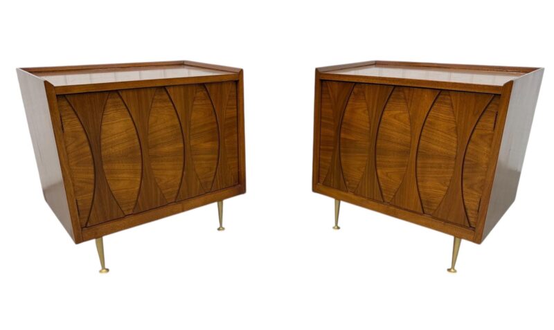 Mid-Century Modern Catseye Walnut Nightstands W/Original Legs – Set of 2