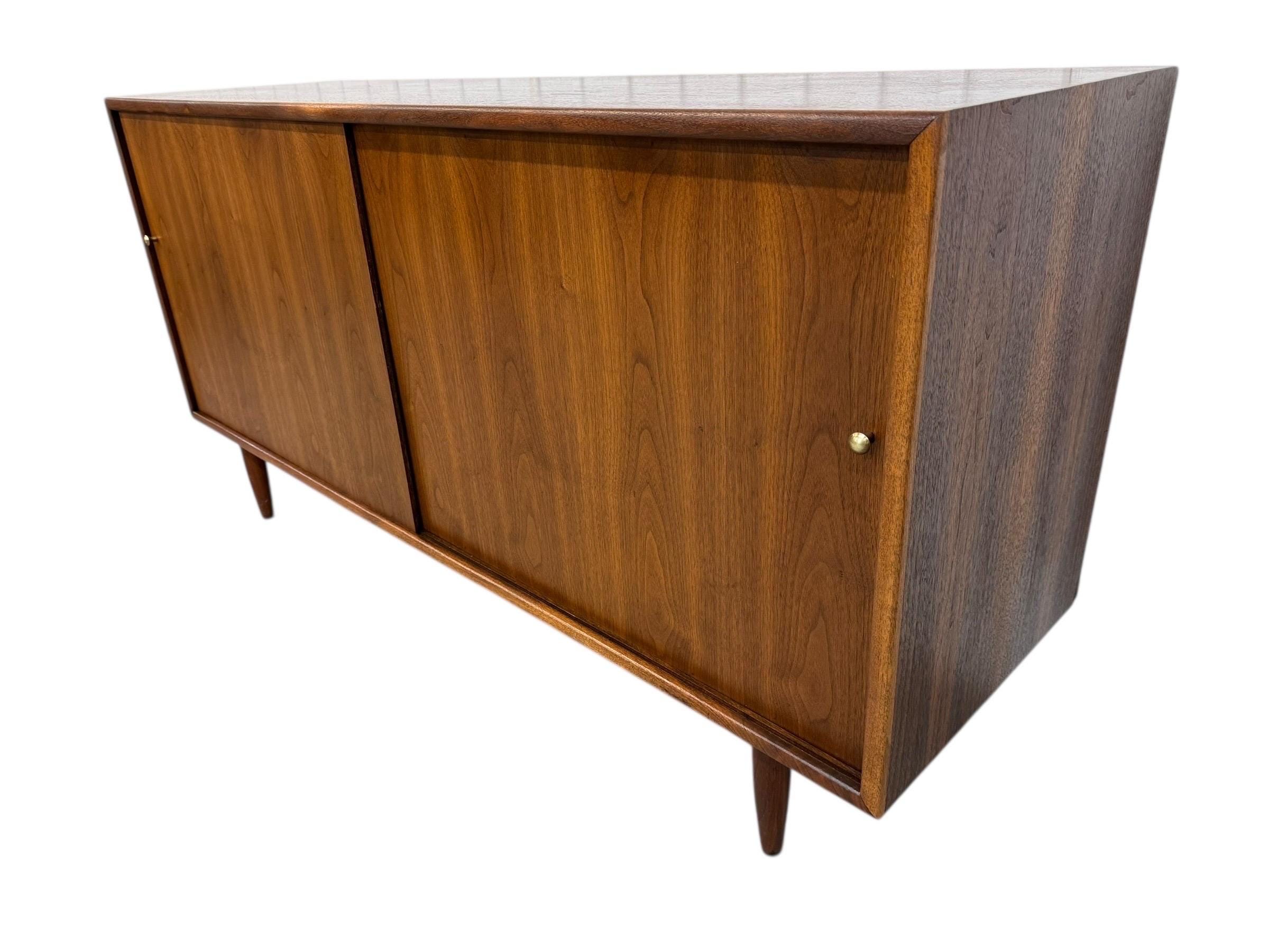 Mid-Century Modern Sliding Door Walnut Storage Cabinet - Image 3