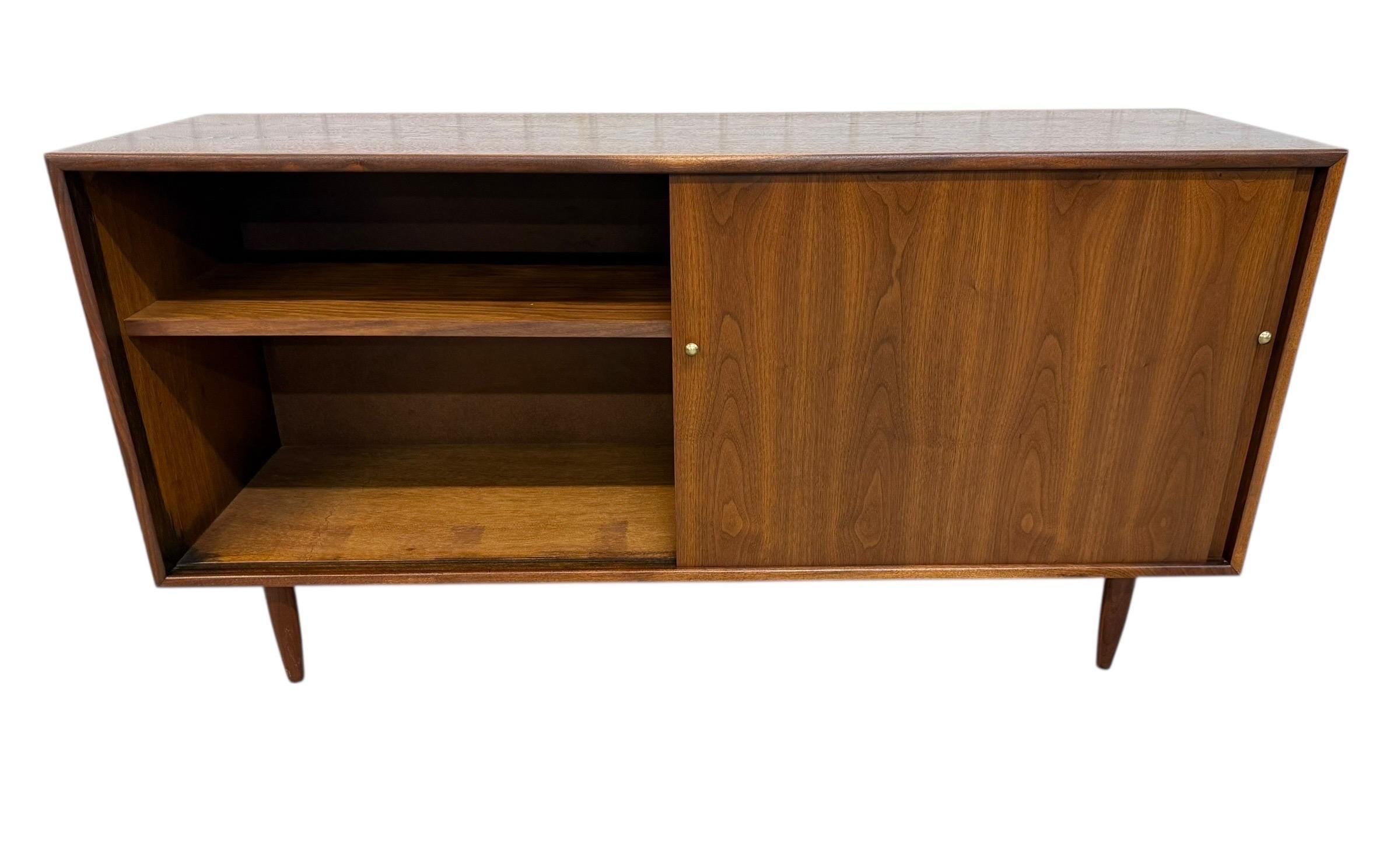 Mid-Century Modern Sliding Door Walnut Storage Cabinet - Image 6
