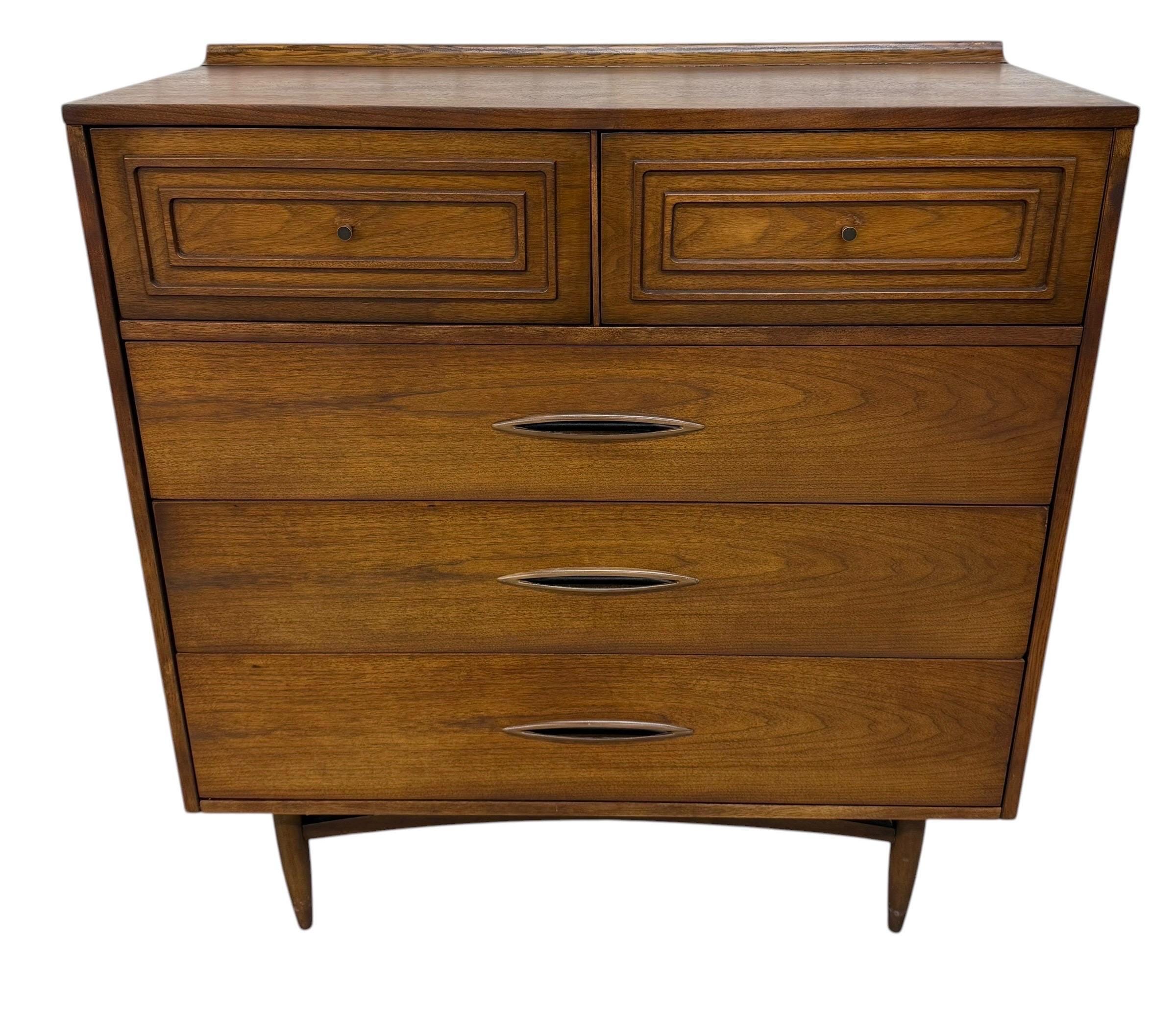 Mid-Century Modern Broyhill Sculptra Walnut High Chest