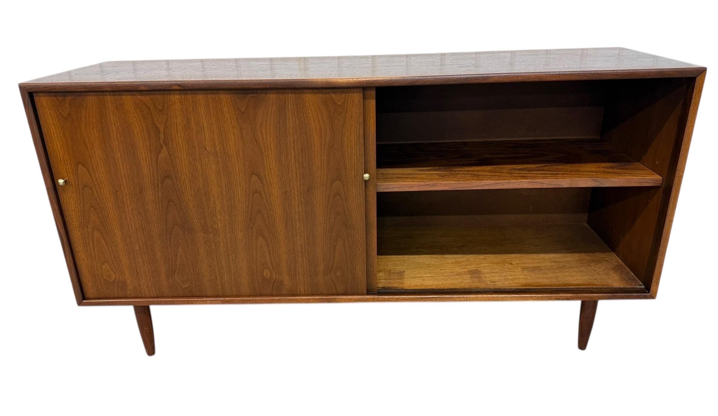 Mid-Century Modern Sliding Door Walnut Storage Cabinet - Image 7