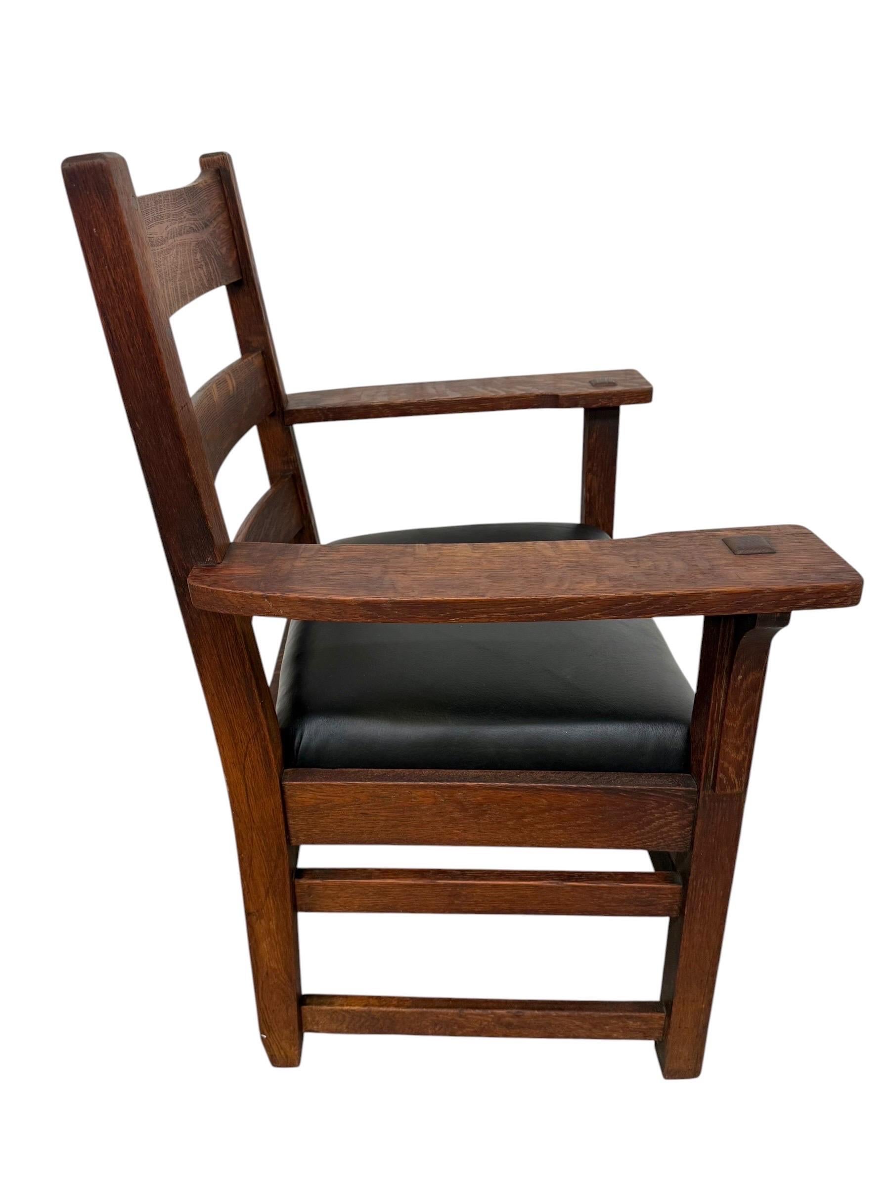 Antique Arts & Crafts Stickley Style Mission Oak Arm Chair - Image 2