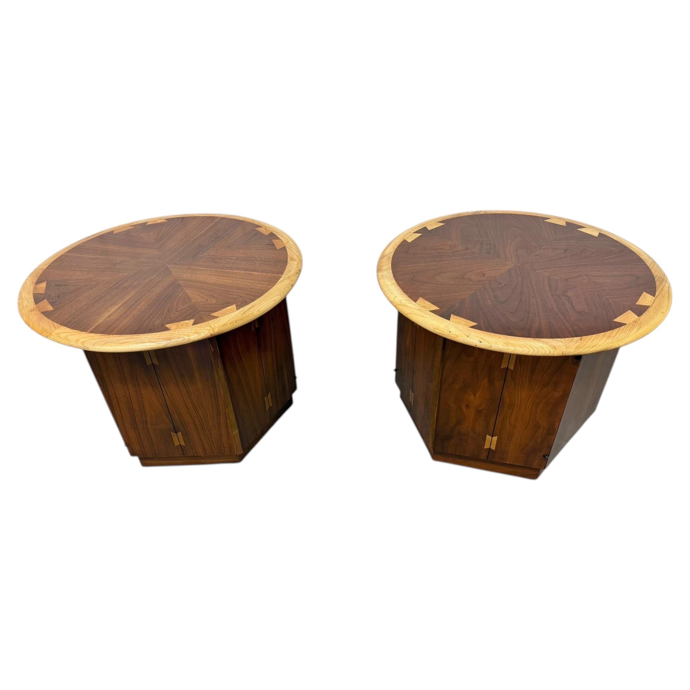 Mid-Century Modern Lane Acclaim Round Walnut Side Tables - Set of 2 - Refinished
