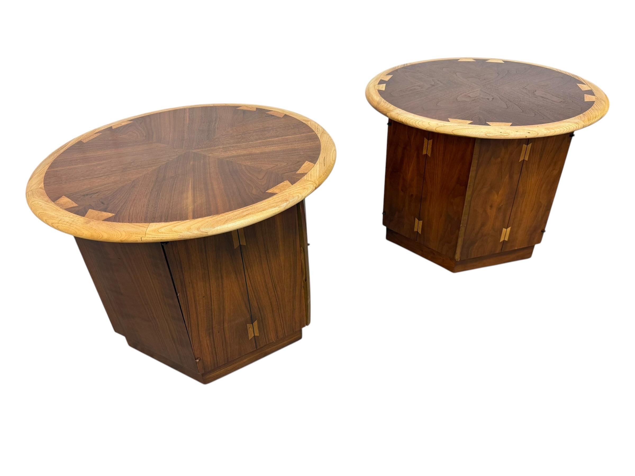 Mid-Century Modern Lane Acclaim Round Walnut Side Tables - Set of 2 - Refinished - Image 2