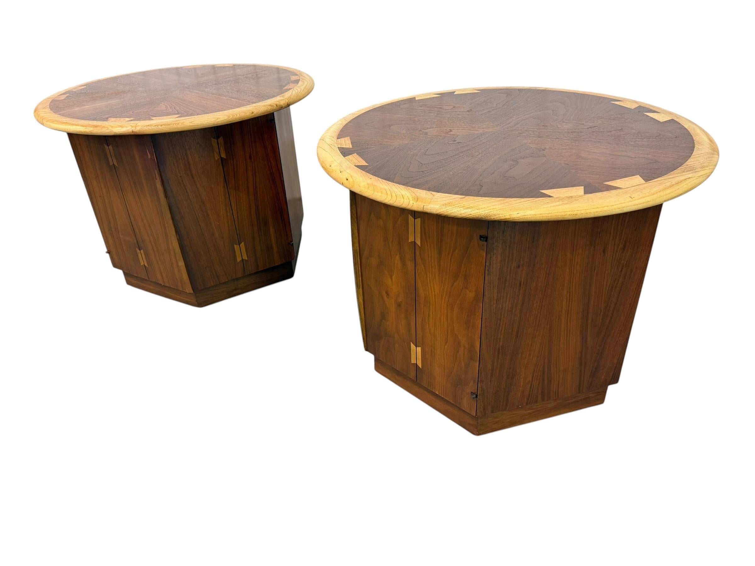 Mid-Century Modern Lane Acclaim Round Walnut Side Tables - Set of 2 - Refinished - Image 3