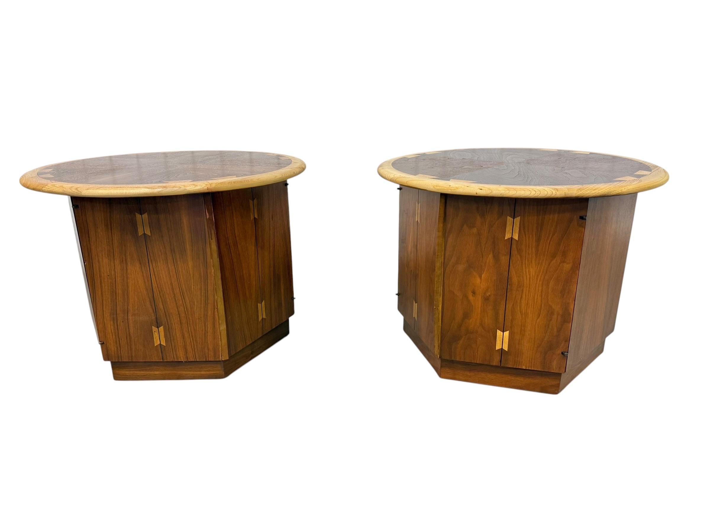 Mid-Century Modern Lane Acclaim Round Walnut Side Tables - Set of 2 - Refinished - Image 4