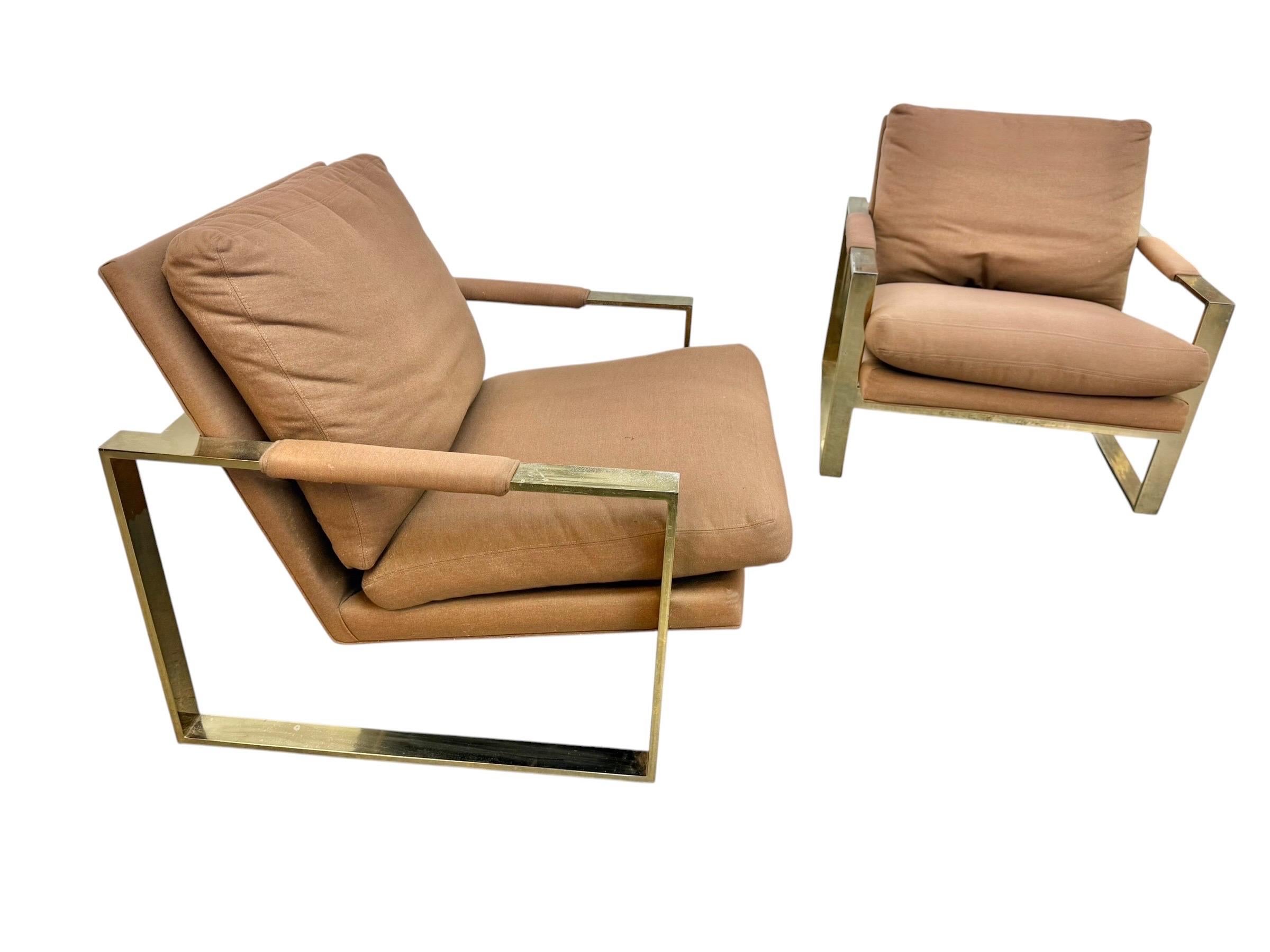 Vintage Thayer Coggin Flat Bar Brass Arm Chairs - Set of 2 - Image 2