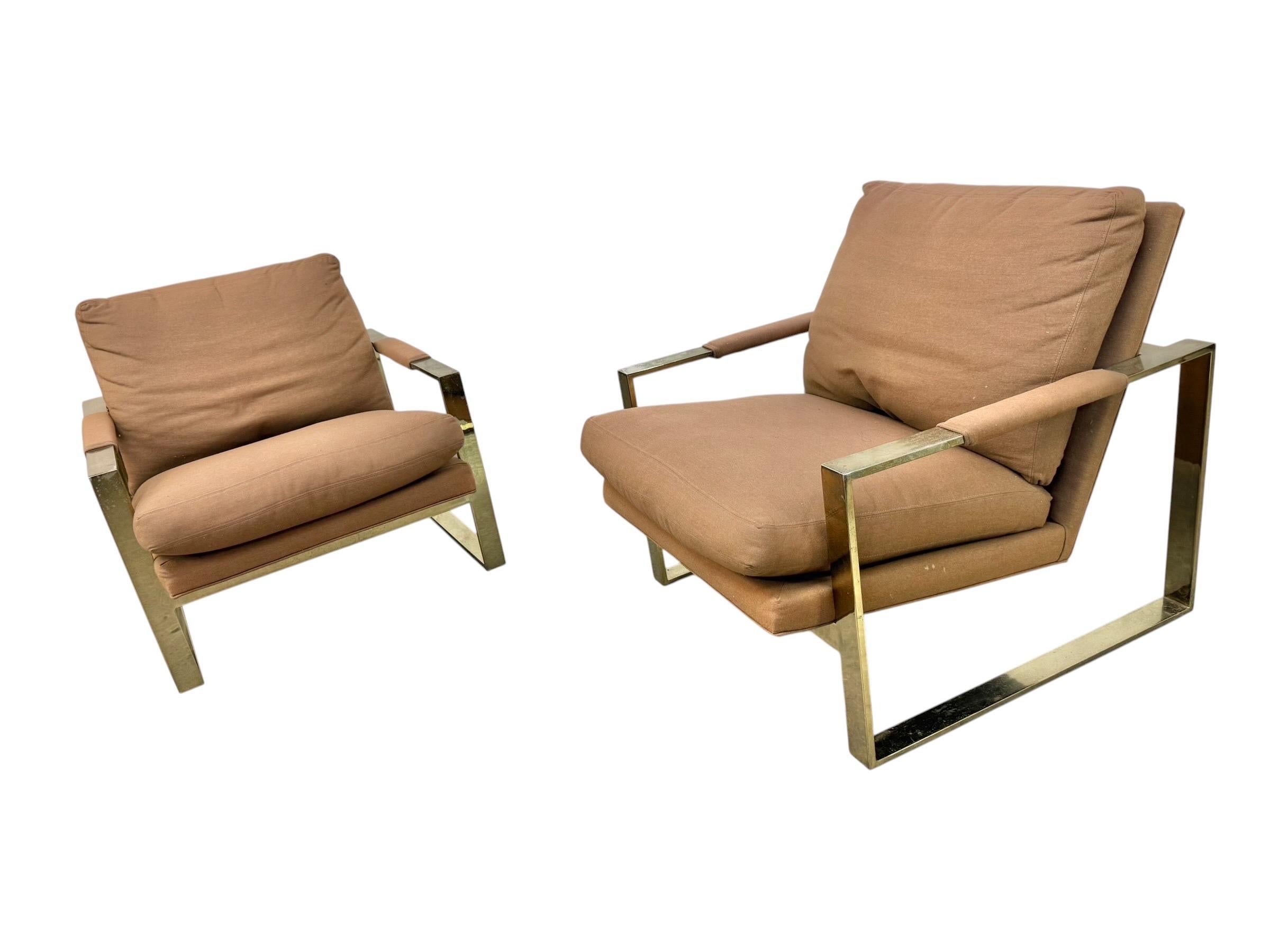 Vintage Thayer Coggin Flat Bar Brass Arm Chairs - Set of 2 - Image 3