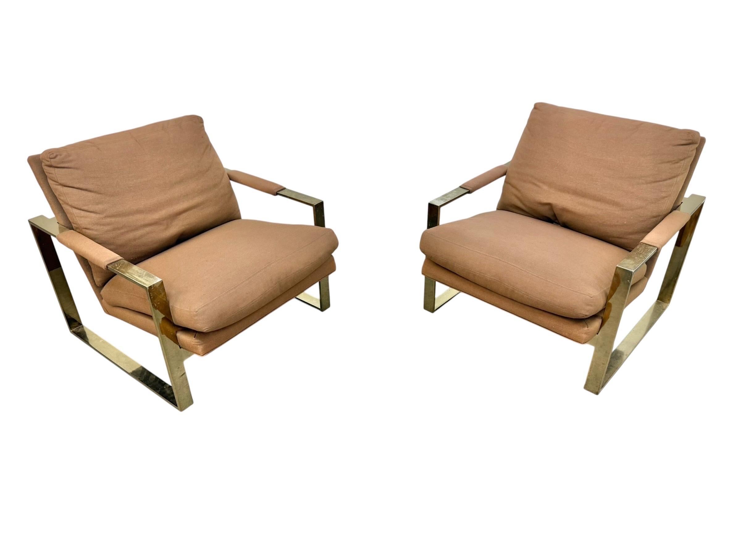 Vintage Thayer Coggin Flat Bar Brass Arm Chairs - Set of 2 - Image 4
