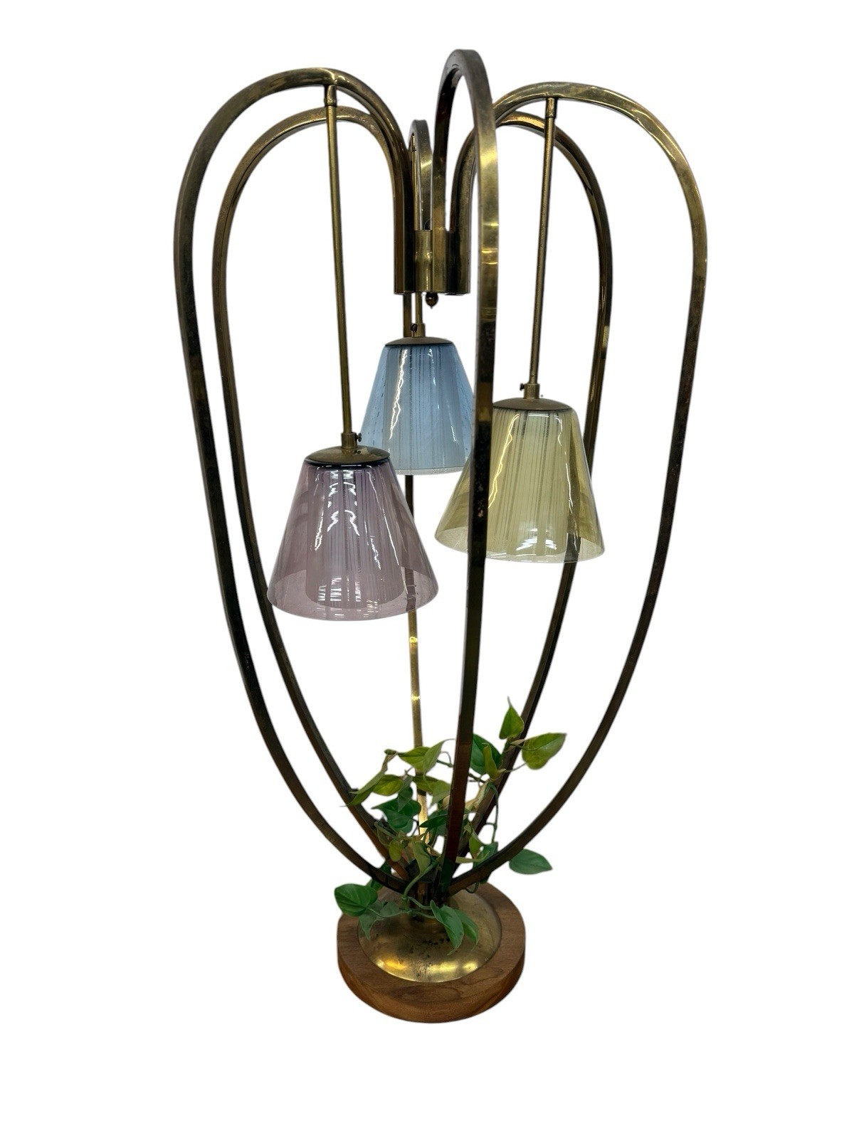 Walnut and brass cage lamps, set of two — F0221