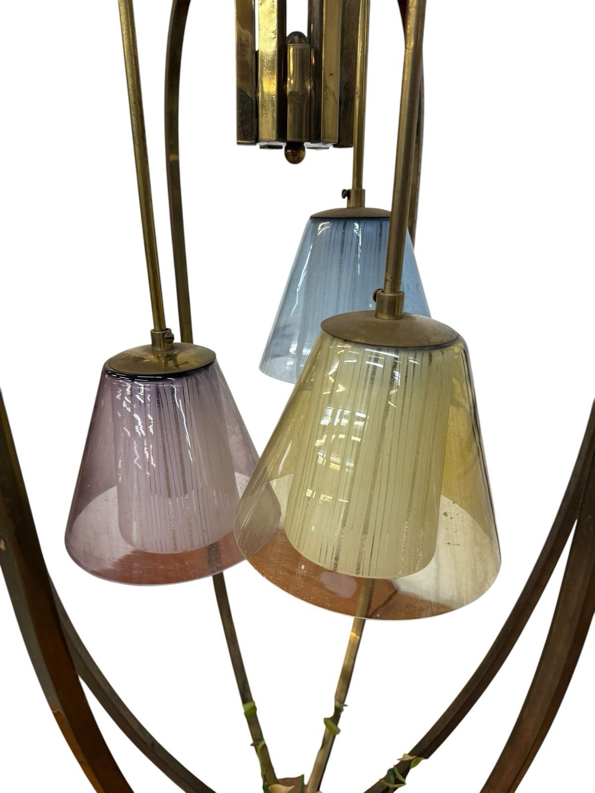 Walnut and brass cage lamps, set of two — F0221