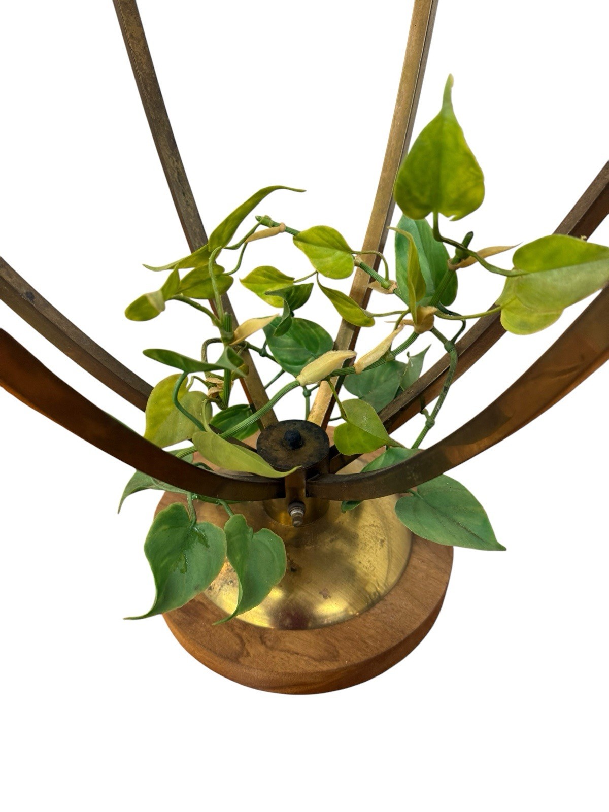 Walnut and brass cage lamps, set of two — F0221