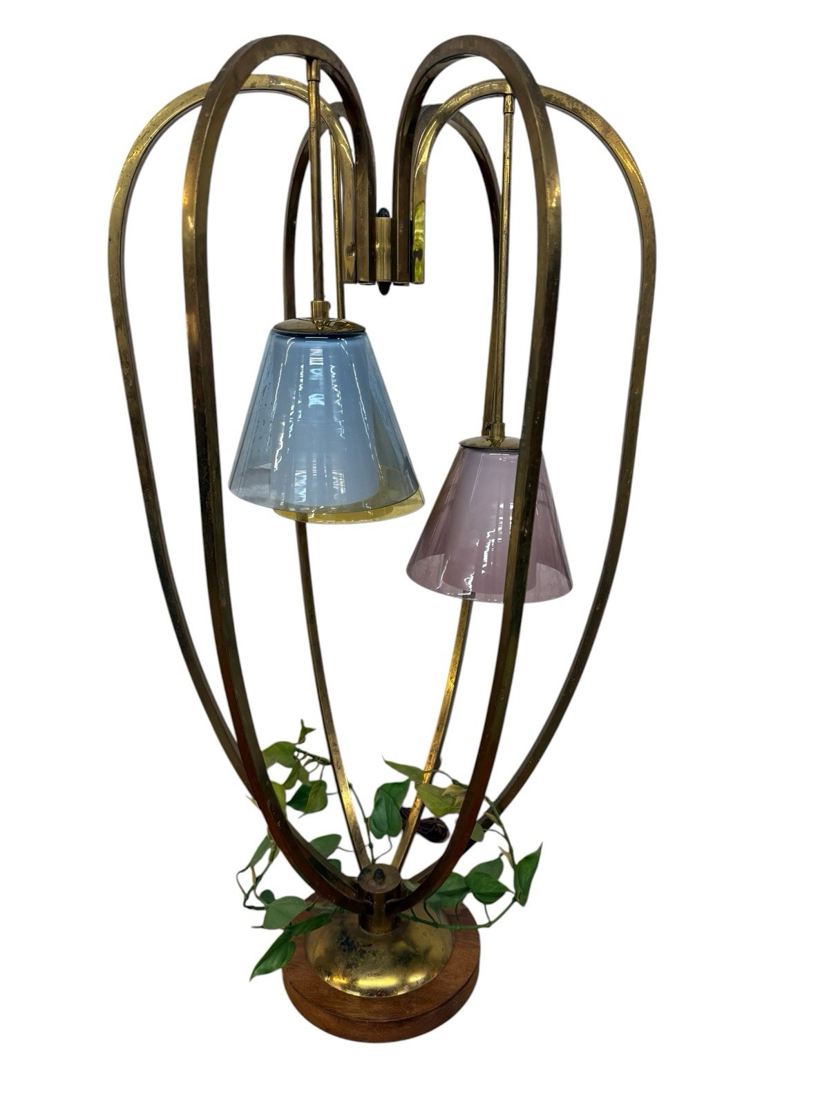 Walnut and brass cage lamps, set of two — F0221