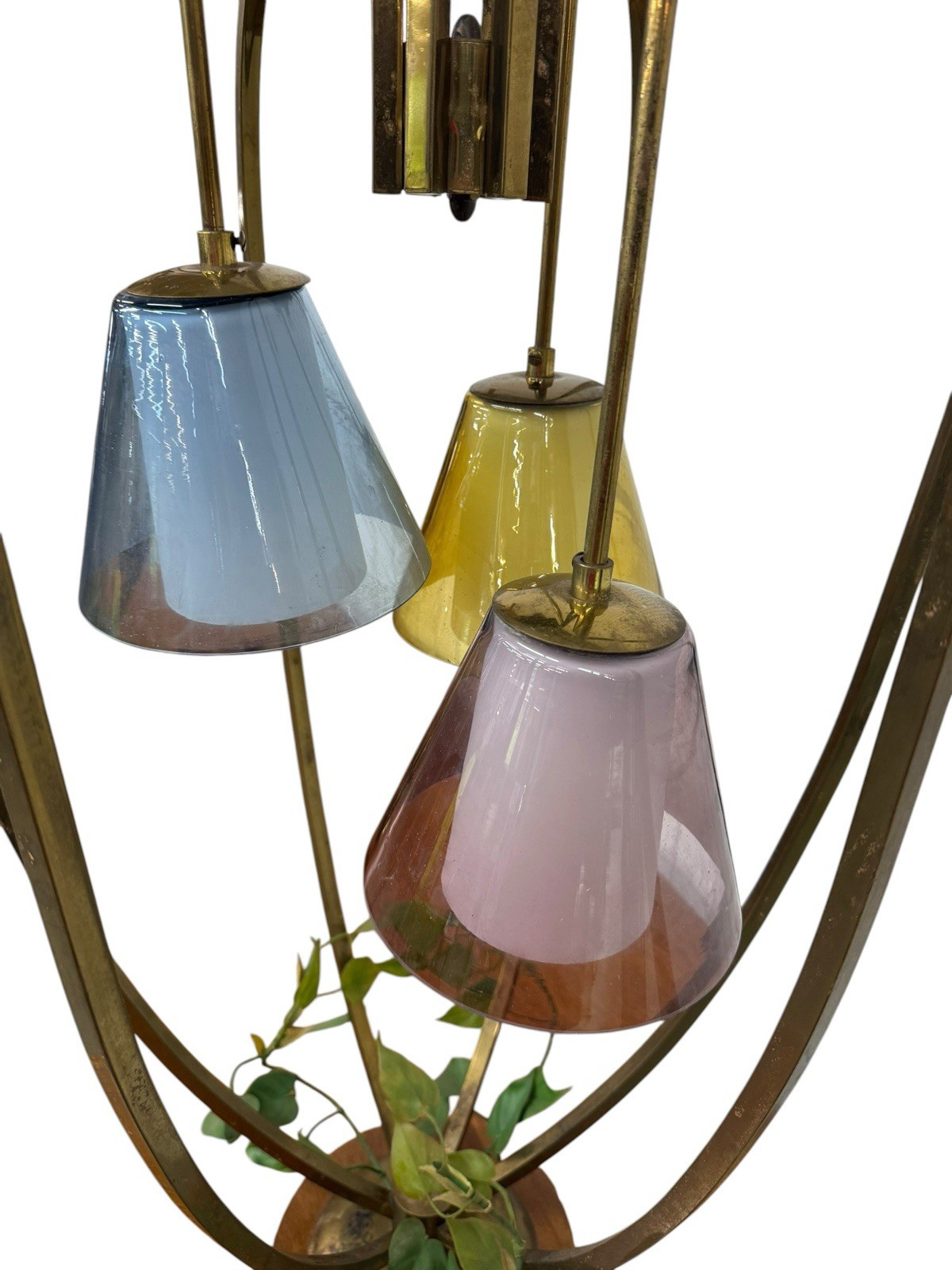 Walnut and brass cage lamps, set of two — F0221