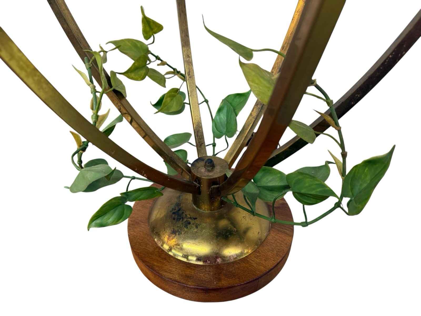 Walnut and brass cage lamps, set of two — F0221